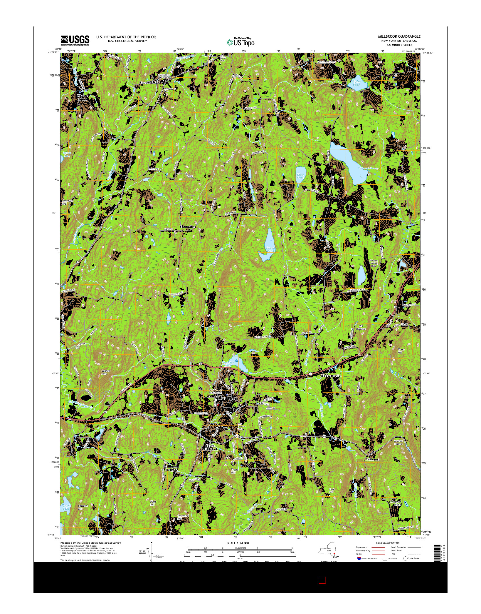 USGS US TOPO 7.5-MINUTE MAP FOR MILLBROOK, NY 2016