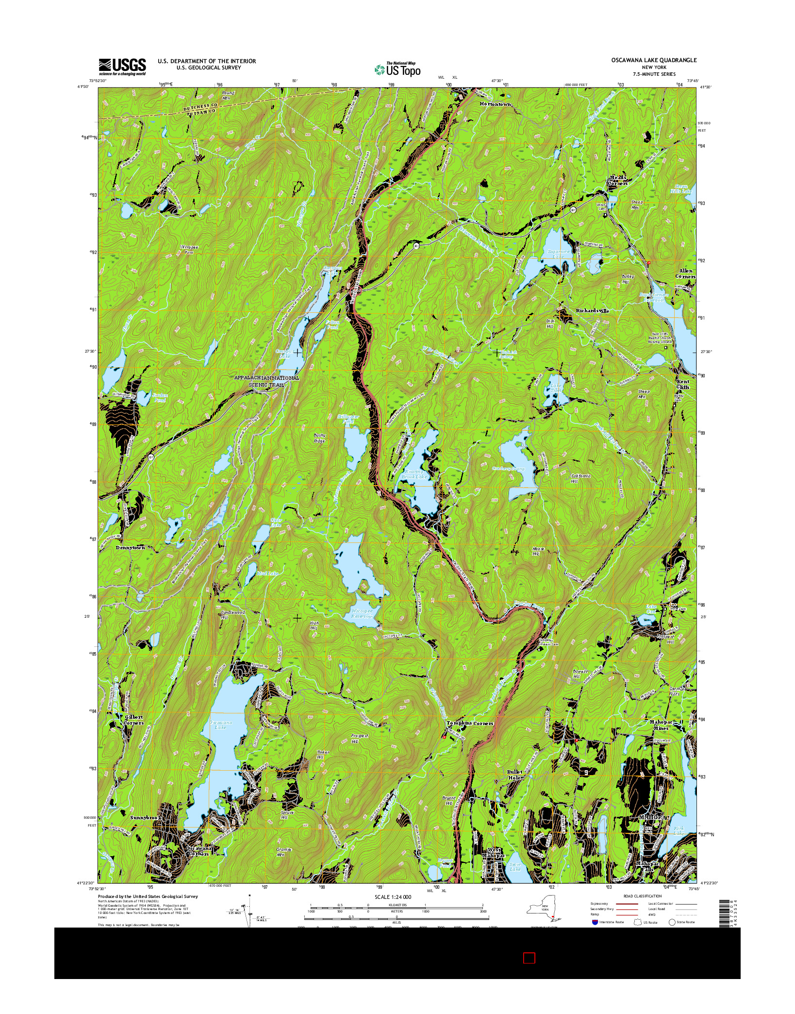 USGS US TOPO 7.5-MINUTE MAP FOR OSCAWANA LAKE, NY 2016