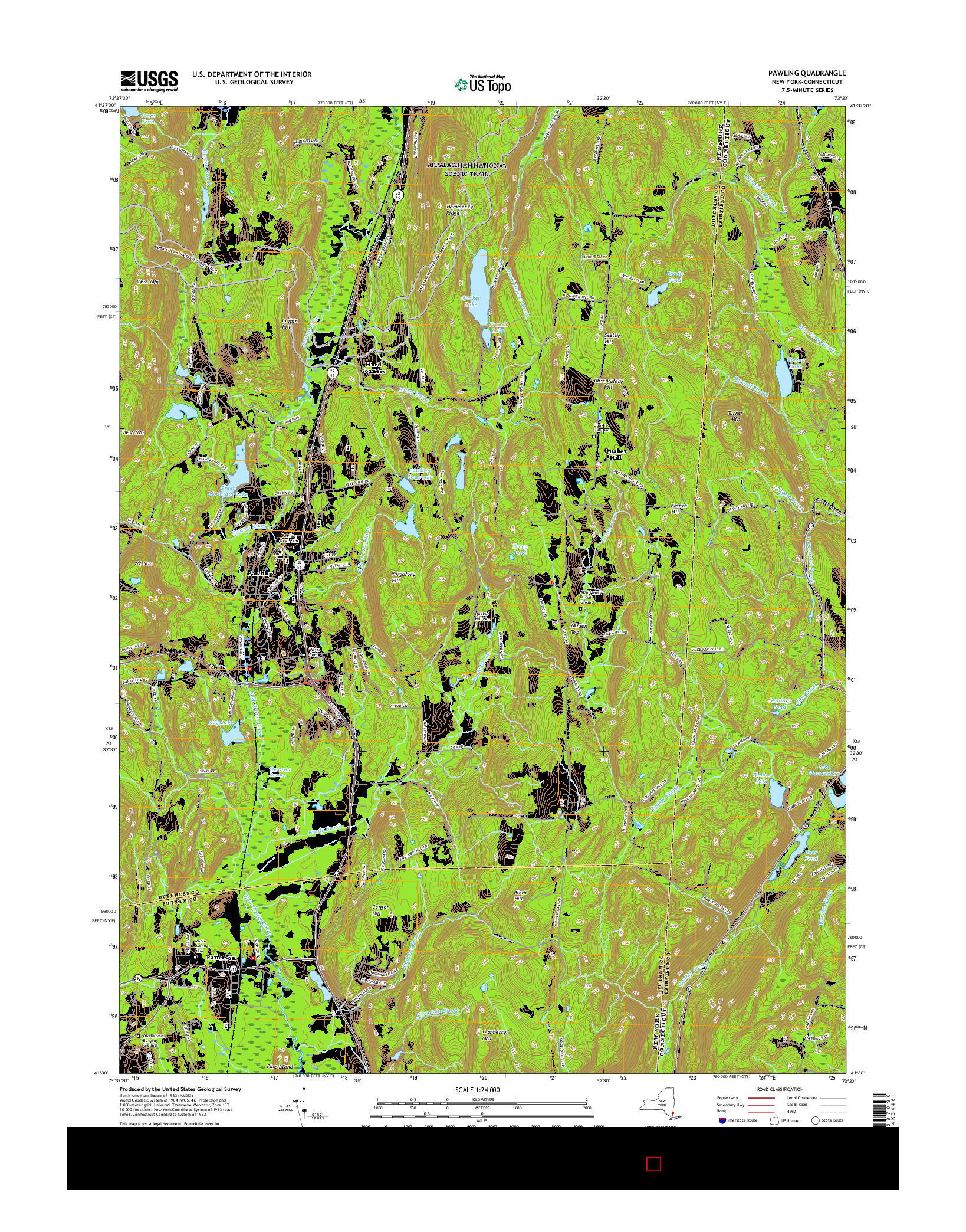 USGS US TOPO 7.5-MINUTE MAP FOR PAWLING, NY-CT 2016