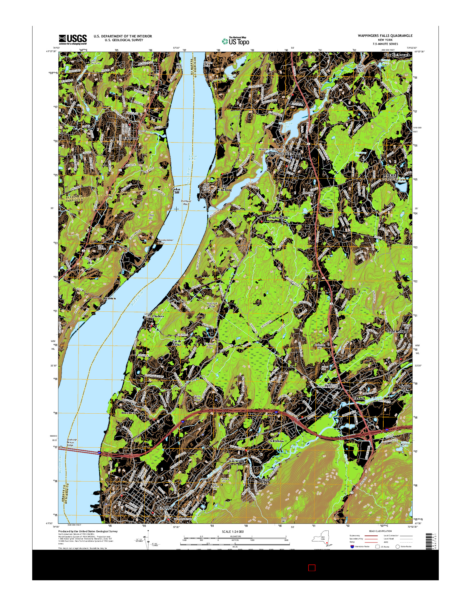 USGS US TOPO 7.5-MINUTE MAP FOR WAPPINGERS FALLS, NY 2016