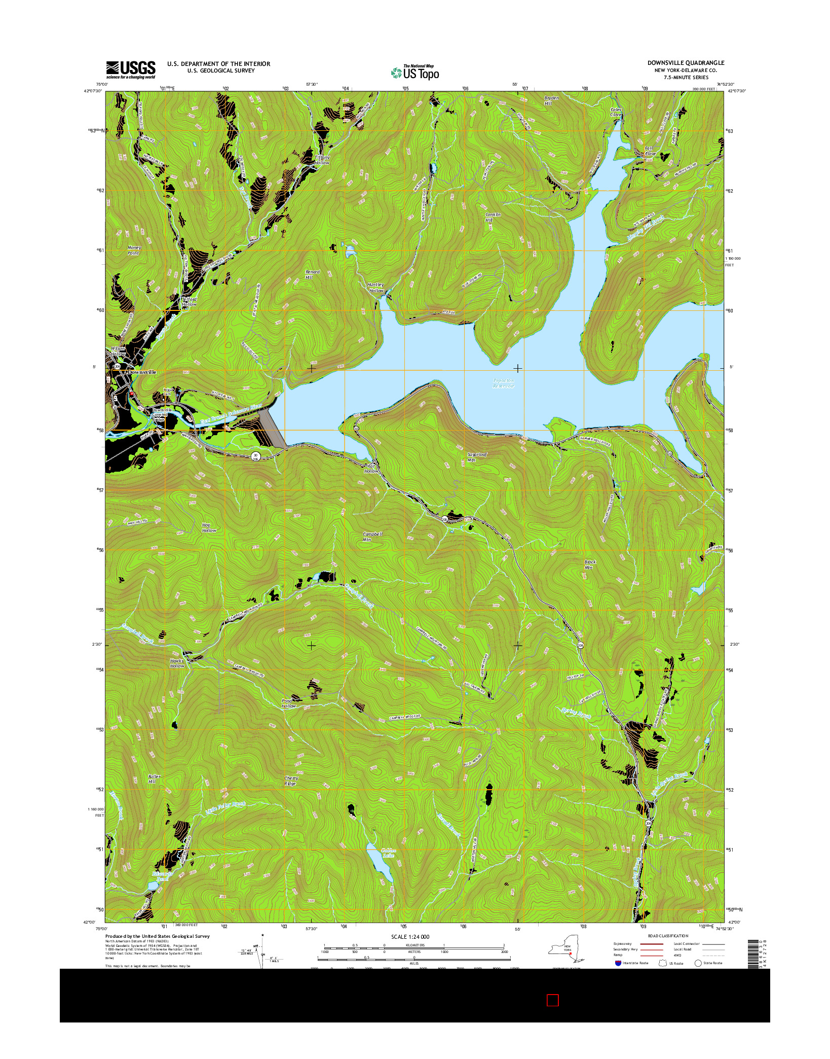 USGS US TOPO 7.5-MINUTE MAP FOR DOWNSVILLE, NY 2016
