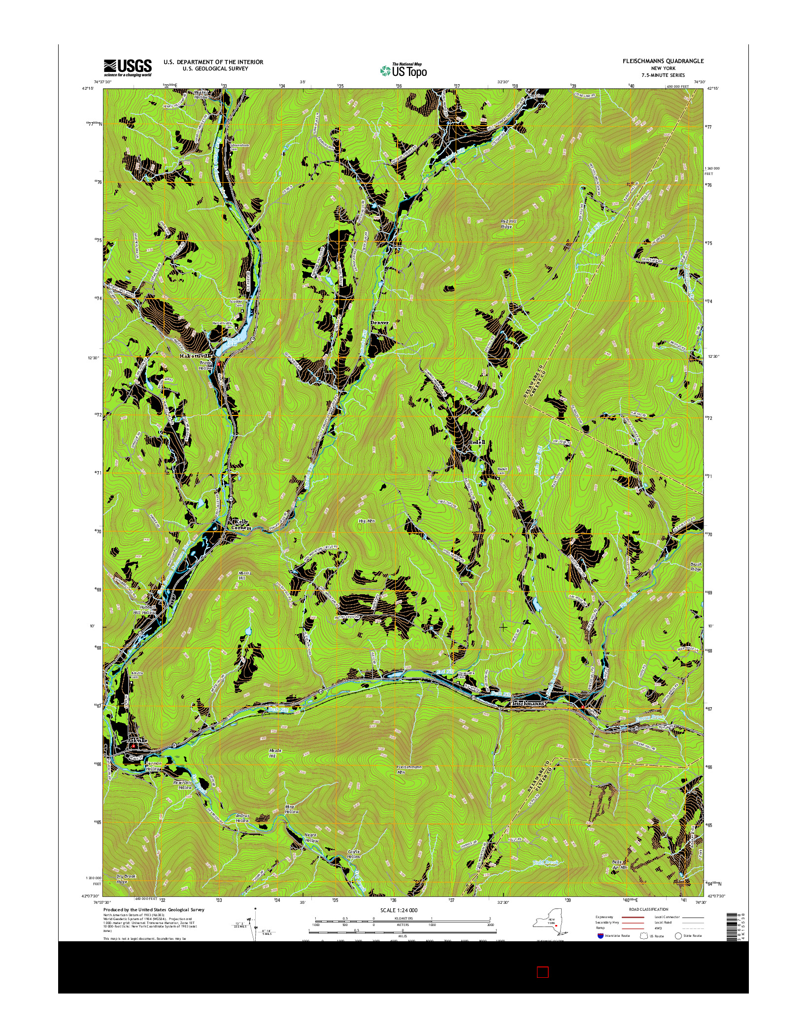 USGS US TOPO 7.5-MINUTE MAP FOR FLEISCHMANNS, NY 2016
