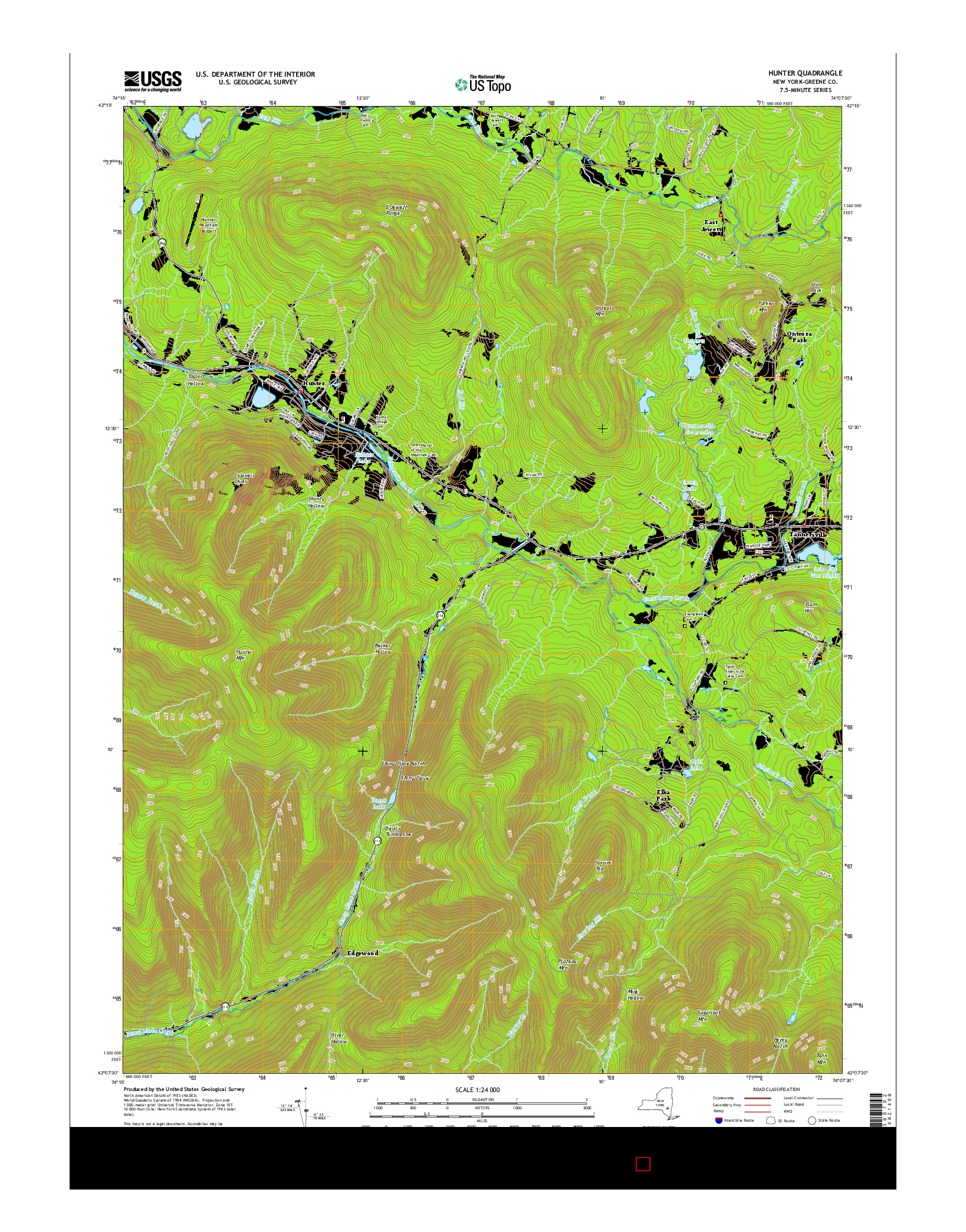 USGS US TOPO 7.5-MINUTE MAP FOR HUNTER, NY 2016