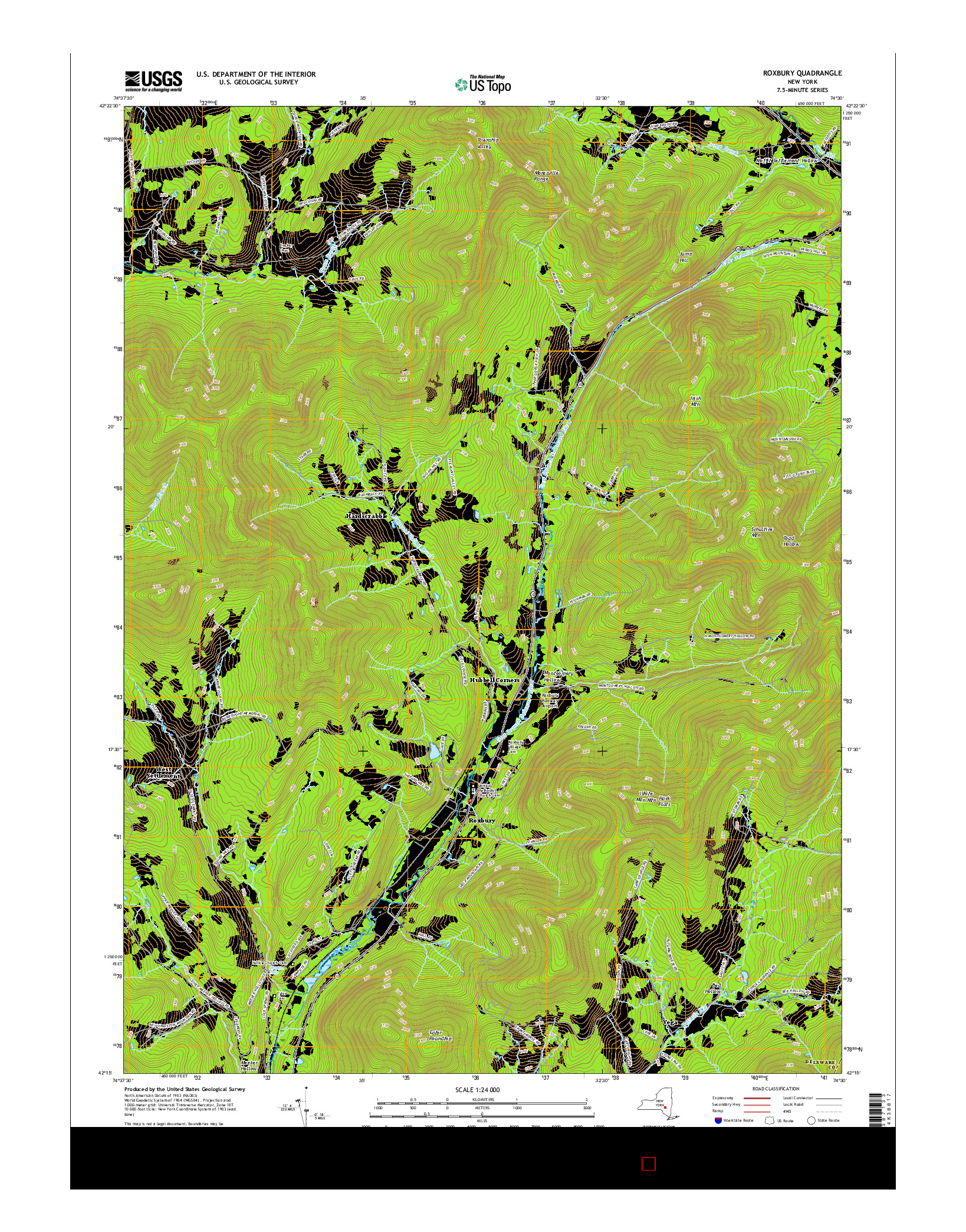 USGS US TOPO 7.5-MINUTE MAP FOR ROXBURY, NY 2016