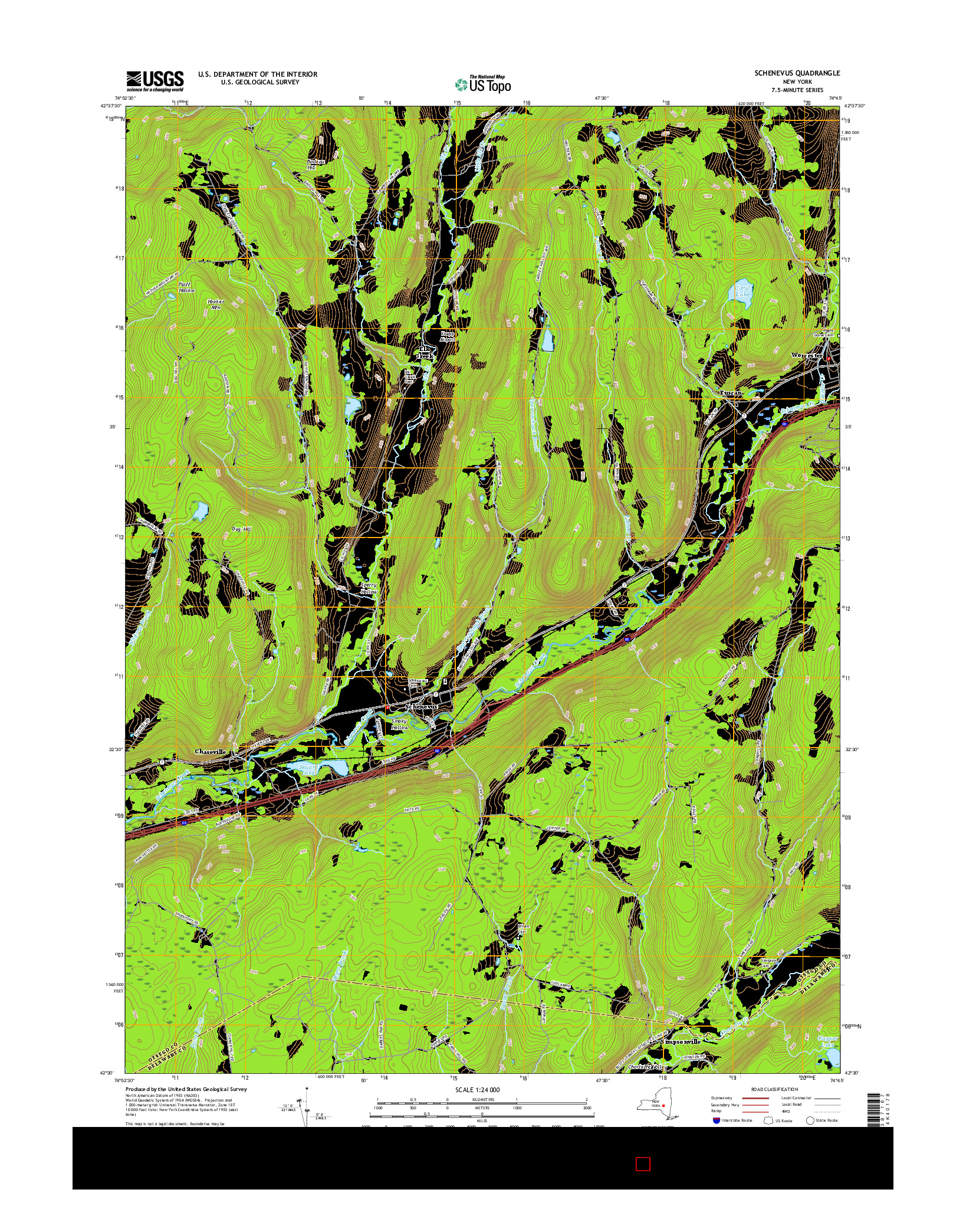 USGS US TOPO 7.5-MINUTE MAP FOR SCHENEVUS, NY 2016