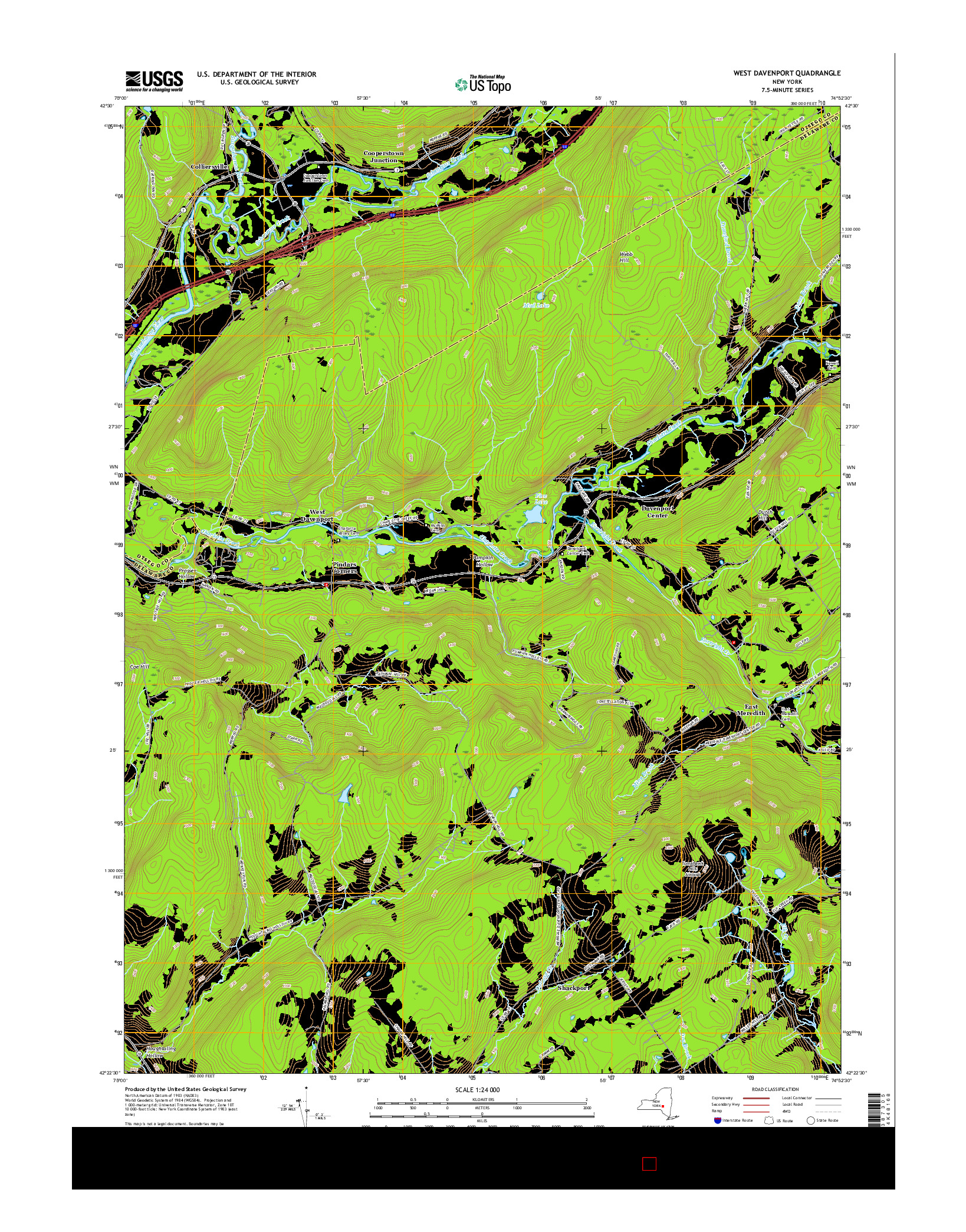 USGS US TOPO 7.5-MINUTE MAP FOR WEST DAVENPORT, NY 2016