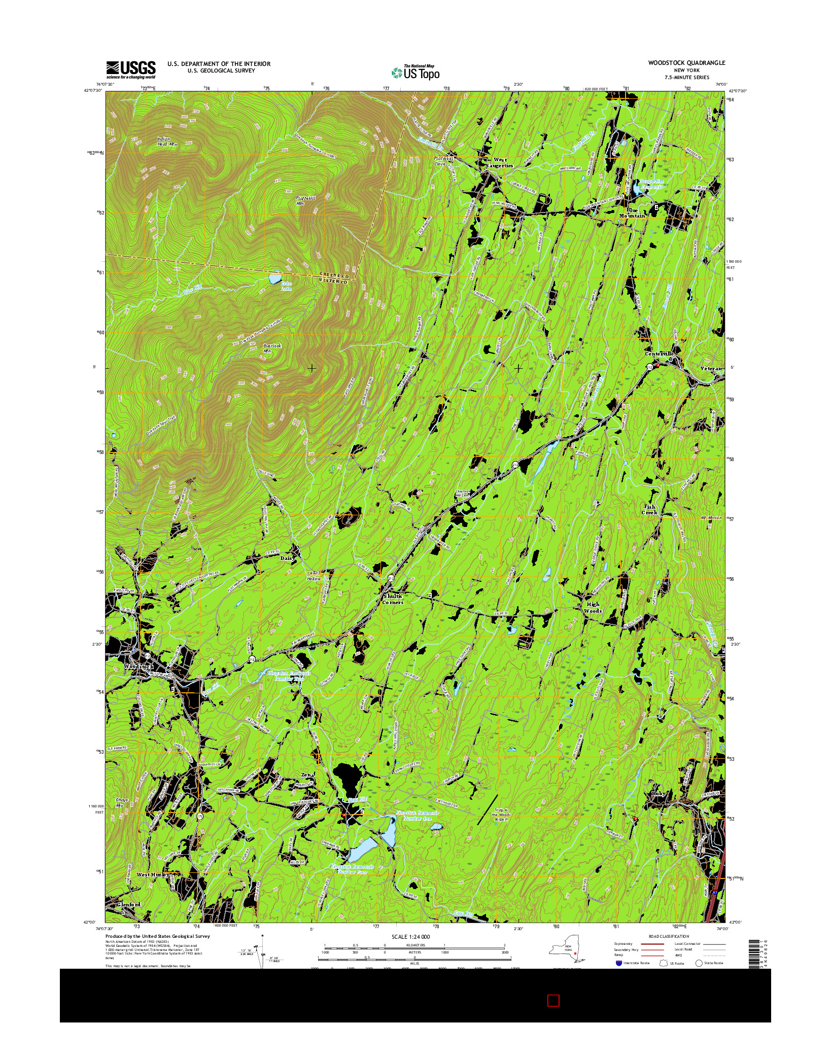 USGS US TOPO 7.5-MINUTE MAP FOR WOODSTOCK, NY 2016