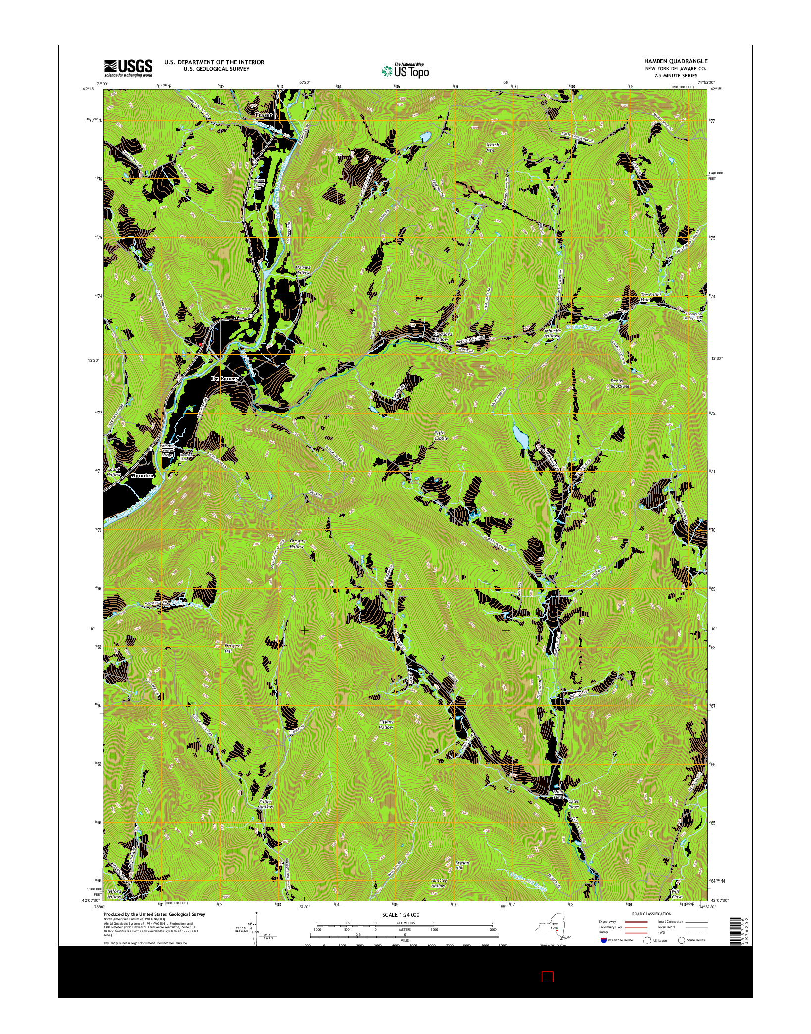 USGS US TOPO 7.5-MINUTE MAP FOR HAMDEN, NY 2016