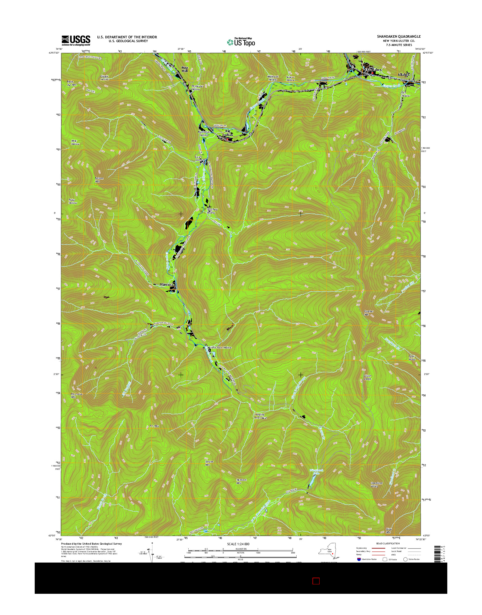 USGS US TOPO 7.5-MINUTE MAP FOR SHANDAKEN, NY 2016