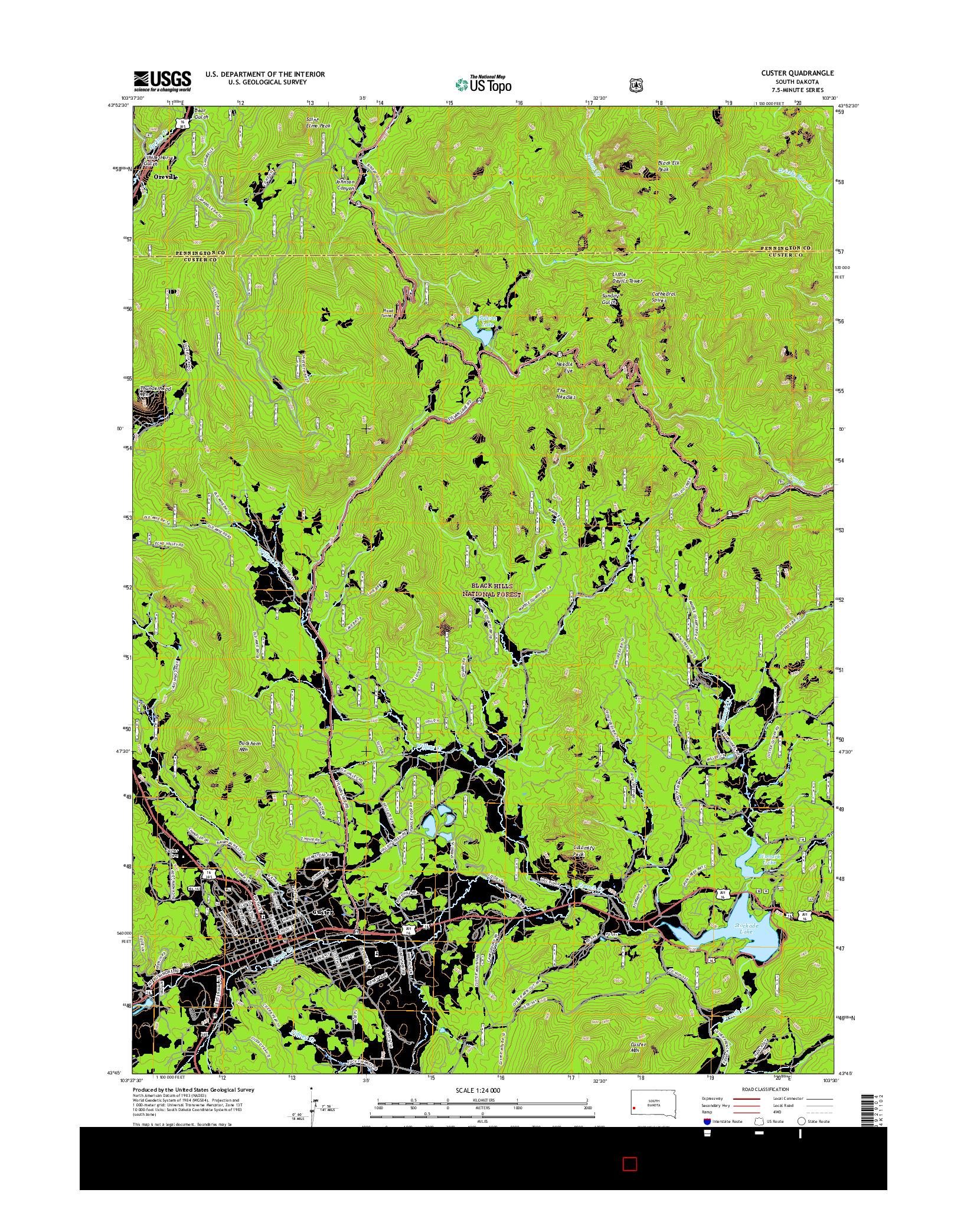 USGS US TOPO 7.5-MINUTE MAP FOR CUSTER, SD 2016