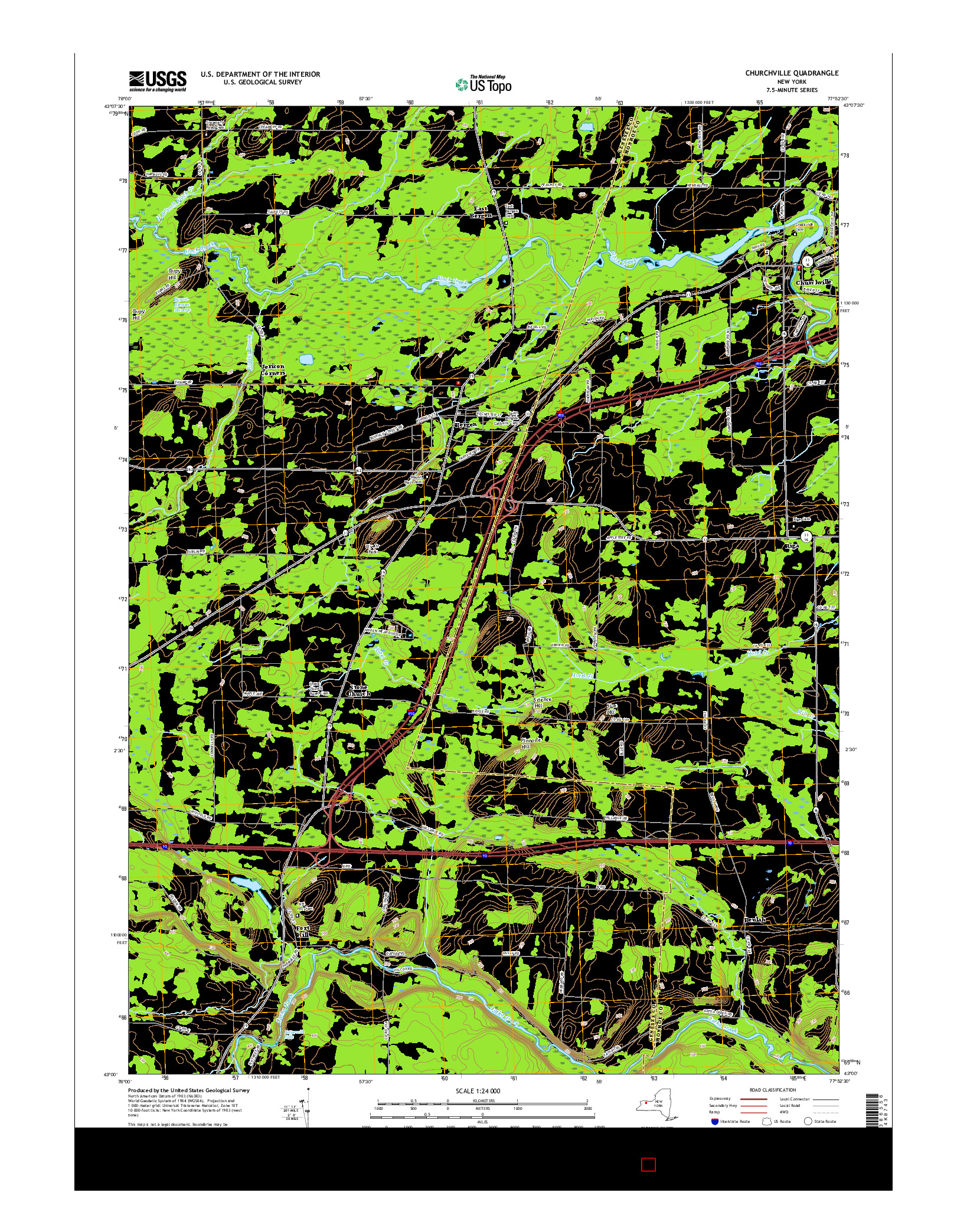 USGS US TOPO 7.5-MINUTE MAP FOR CHURCHVILLE, NY 2016