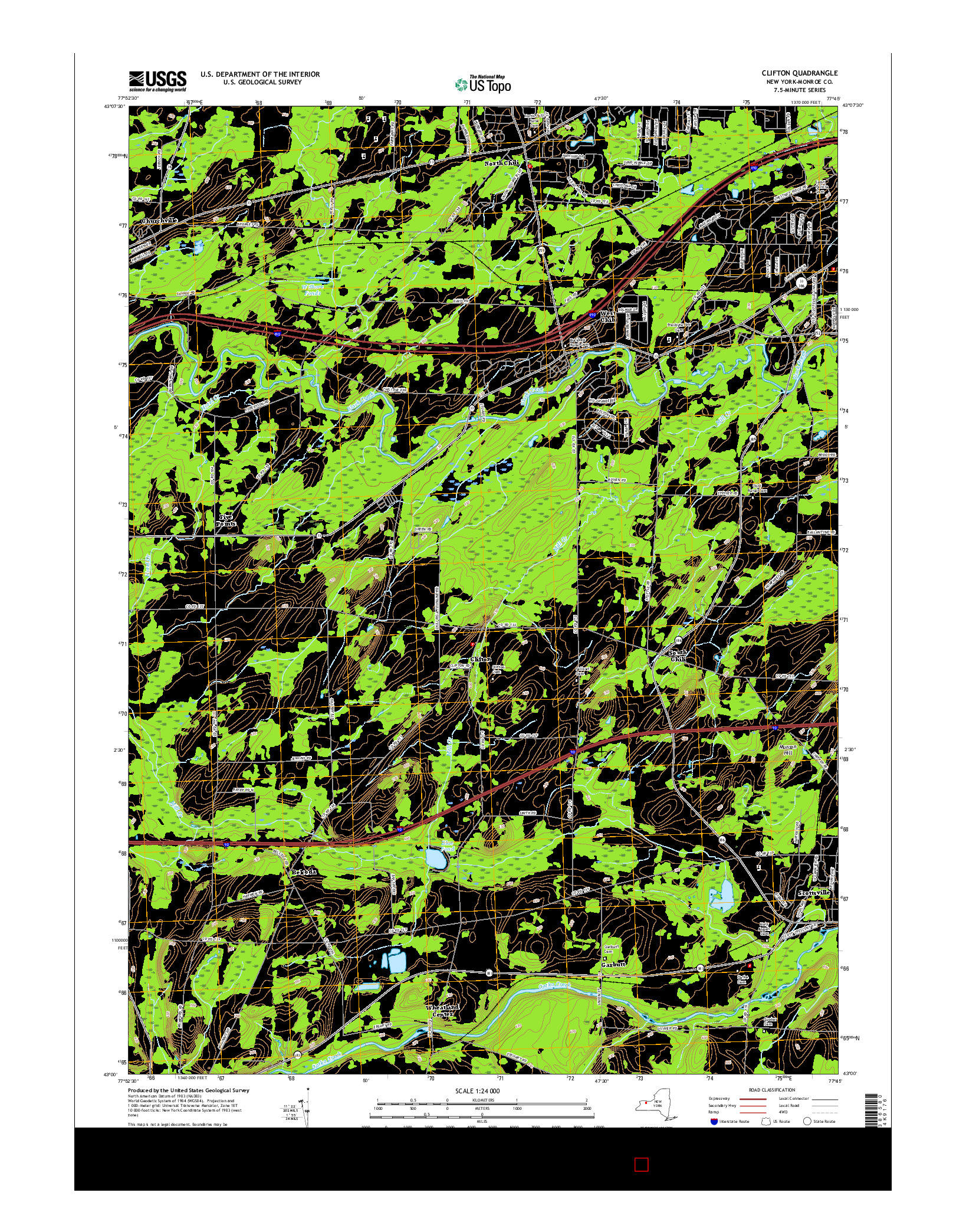 USGS US TOPO 7.5-MINUTE MAP FOR CLIFTON, NY 2016