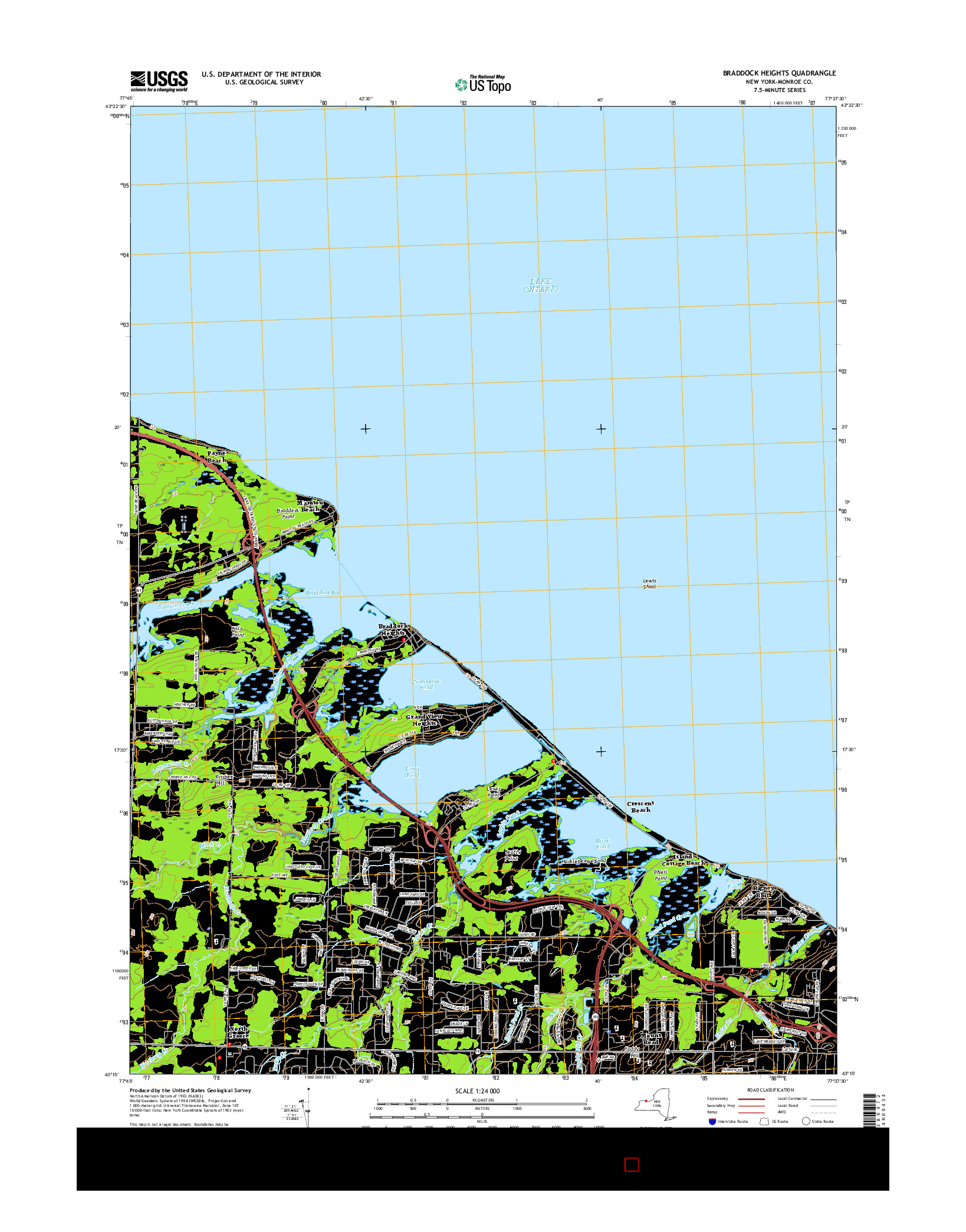 USGS US TOPO 7.5-MINUTE MAP FOR BRADDOCK HEIGHTS, NY 2016