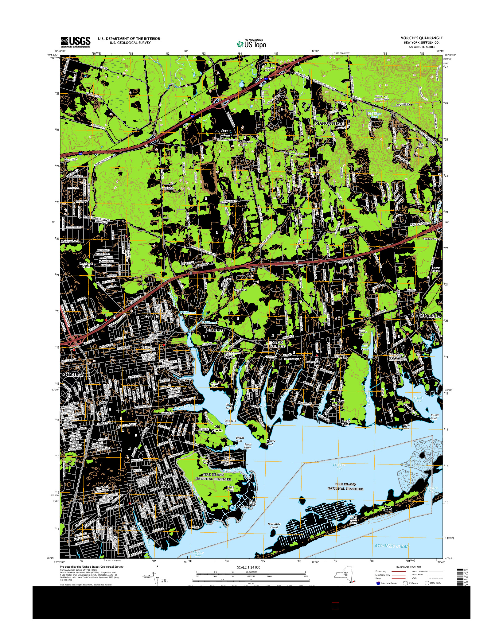 USGS US TOPO 7.5-MINUTE MAP FOR MORICHES, NY 2016