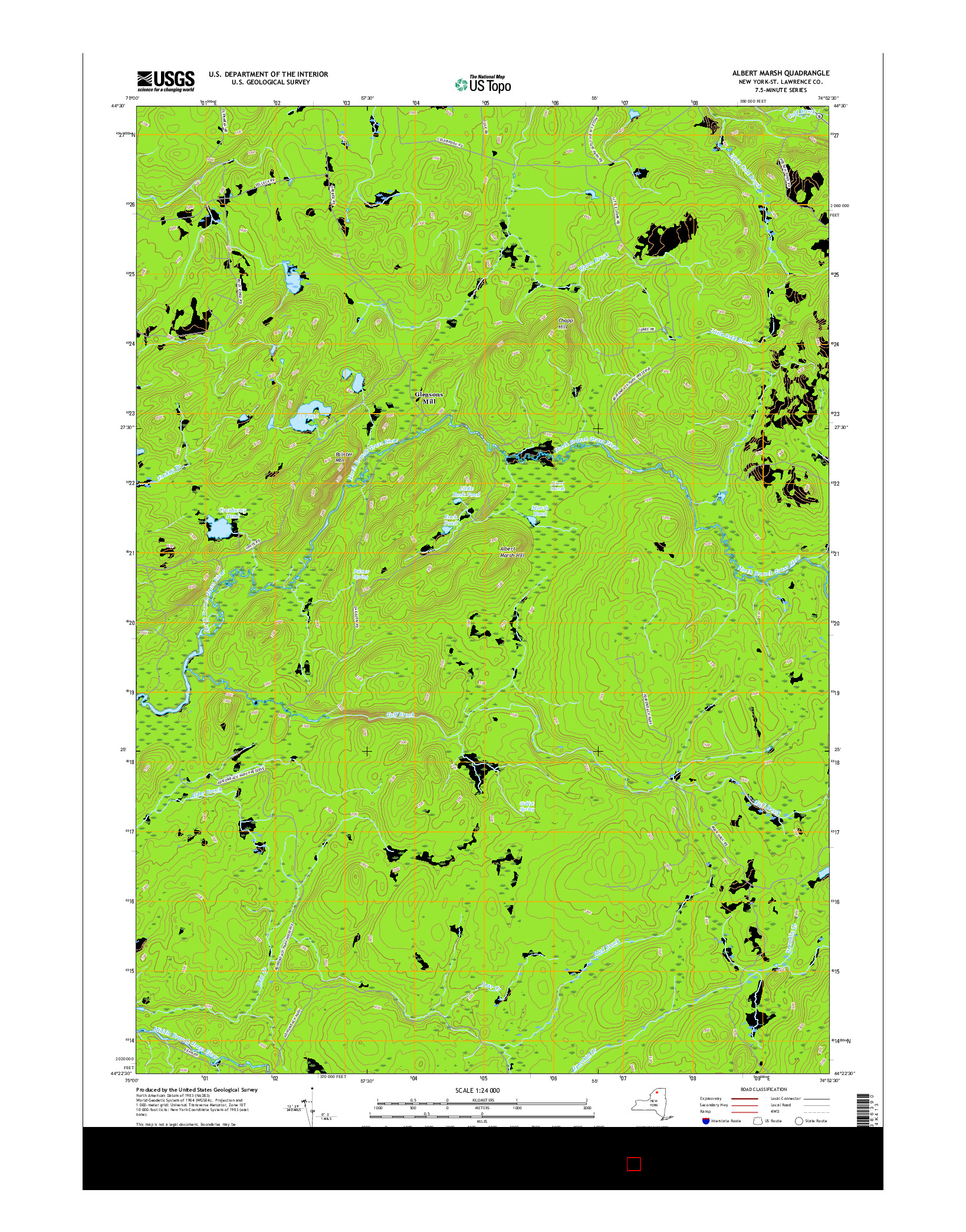 USGS US TOPO 7.5-MINUTE MAP FOR ALBERT MARSH, NY 2016