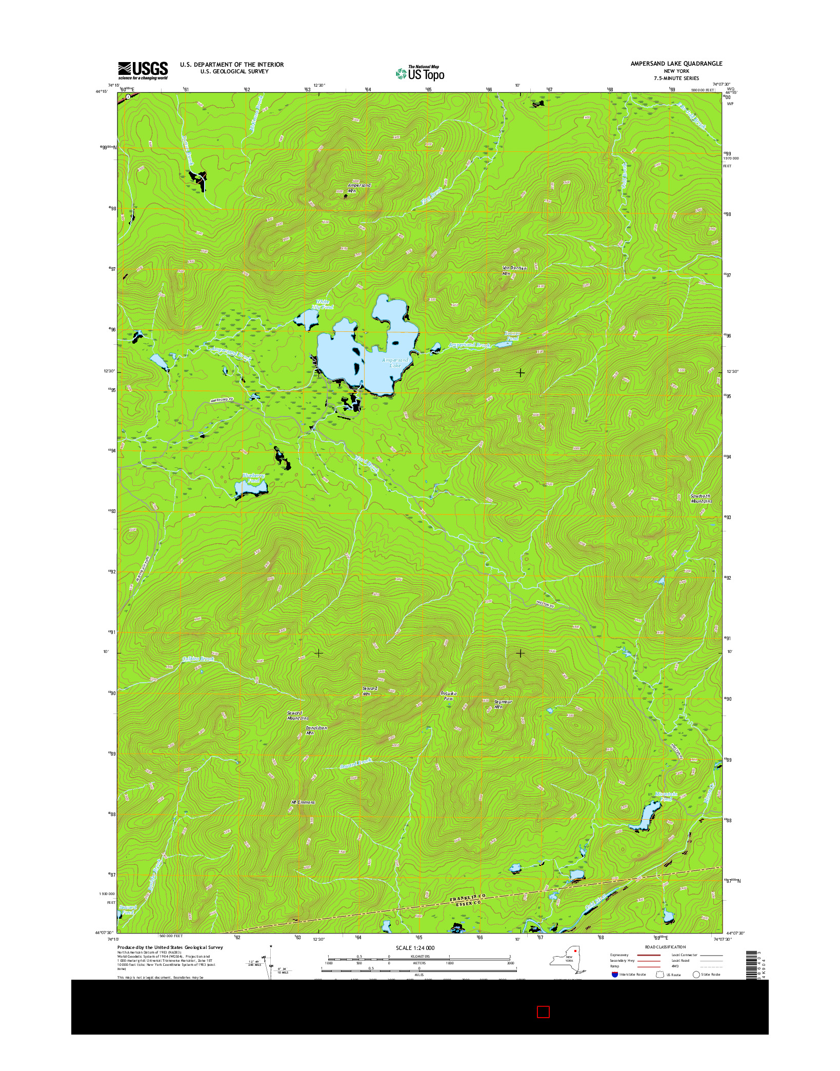 USGS US TOPO 7.5-MINUTE MAP FOR AMPERSAND LAKE, NY 2016