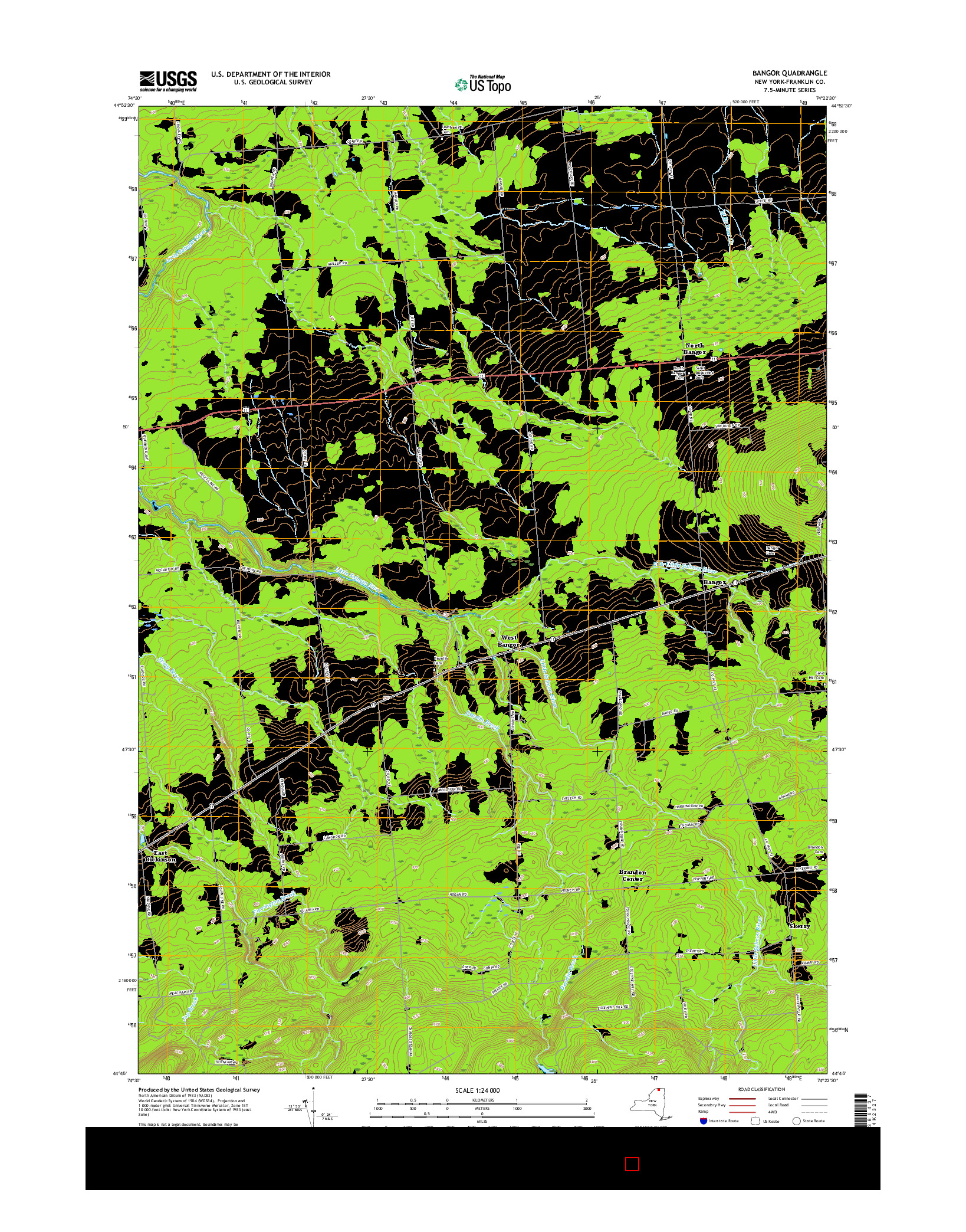 USGS US TOPO 7.5-MINUTE MAP FOR BANGOR, NY 2016