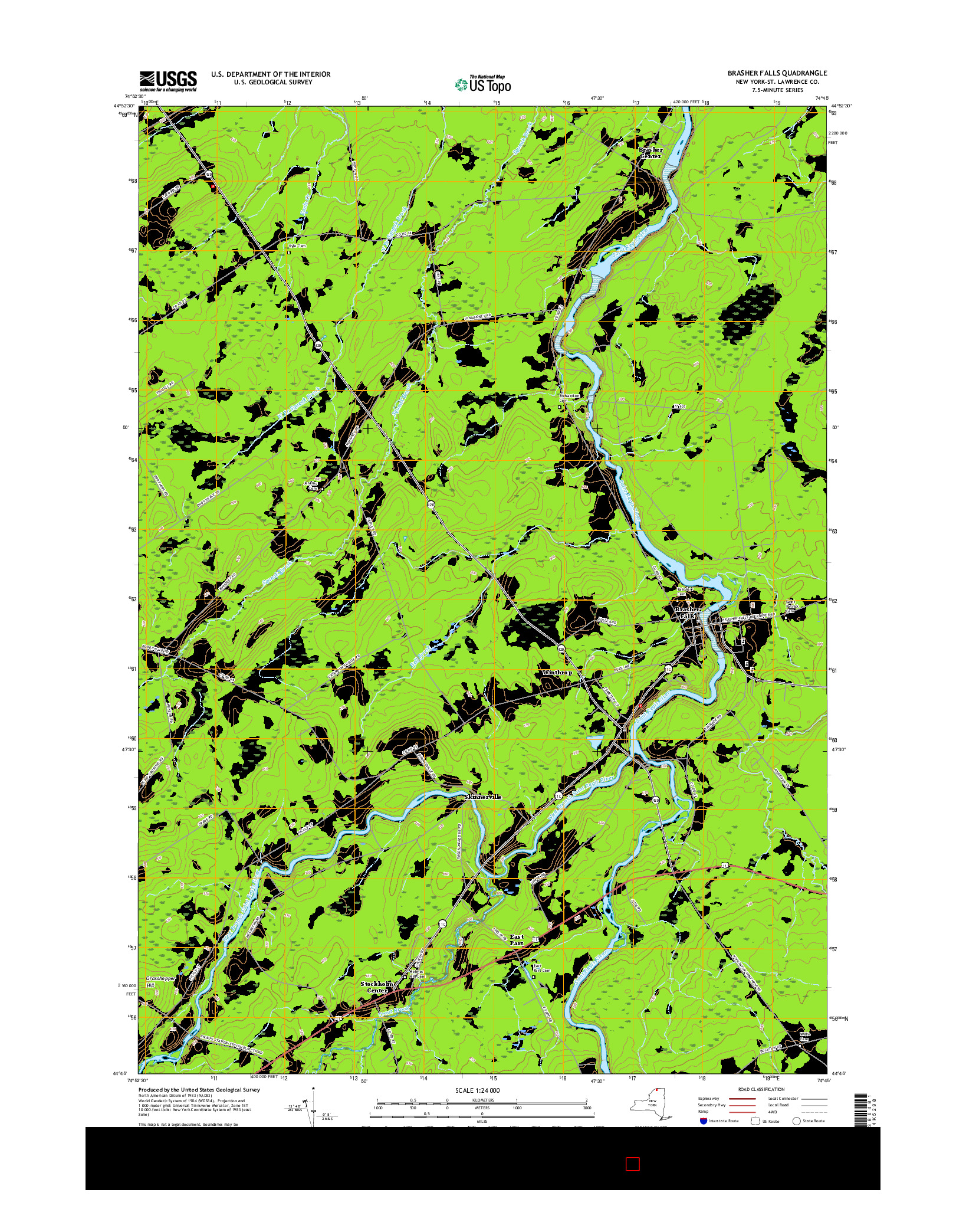 USGS US TOPO 7.5-MINUTE MAP FOR BRASHER FALLS, NY 2016