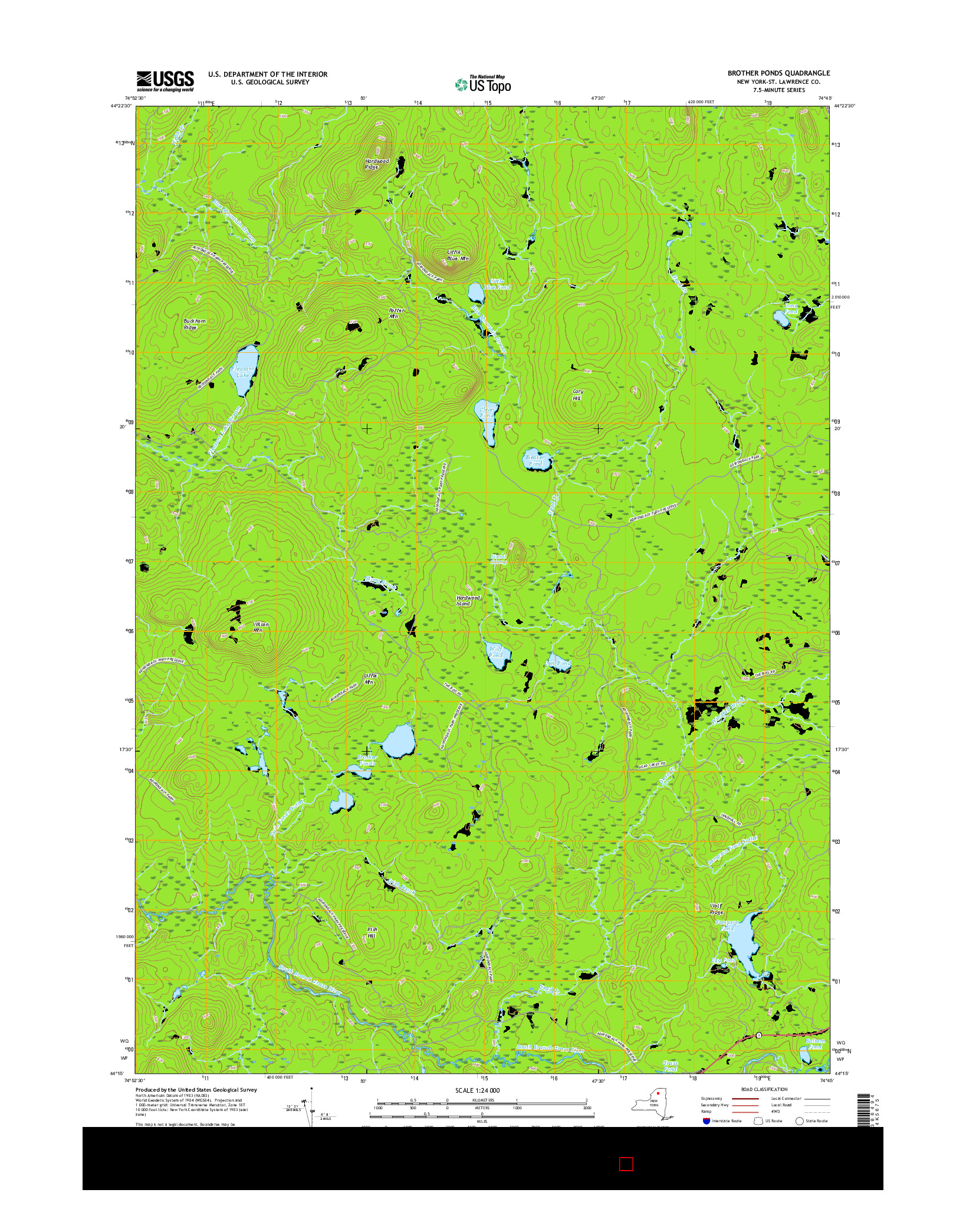 USGS US TOPO 7.5-MINUTE MAP FOR BROTHER PONDS, NY 2016