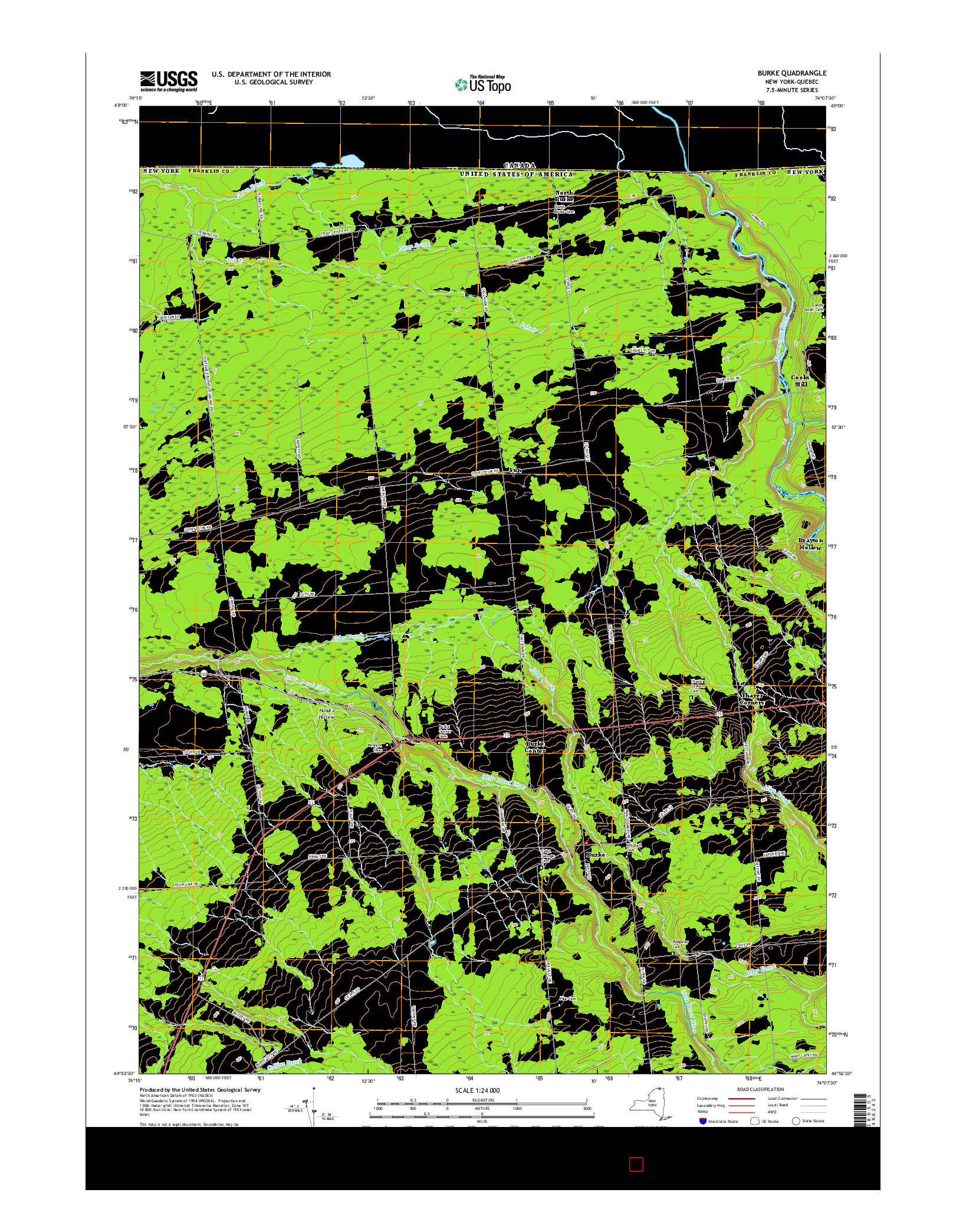 USGS US TOPO 7.5-MINUTE MAP FOR BURKE, NY-QC 2016