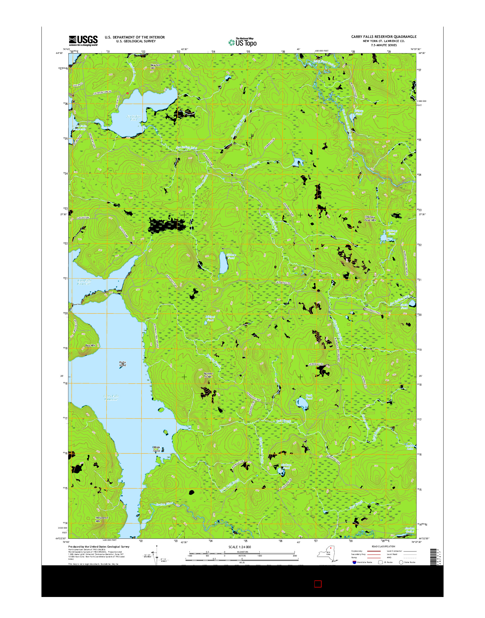 USGS US TOPO 7.5-MINUTE MAP FOR CARRY FALLS RESERVOIR, NY 2016