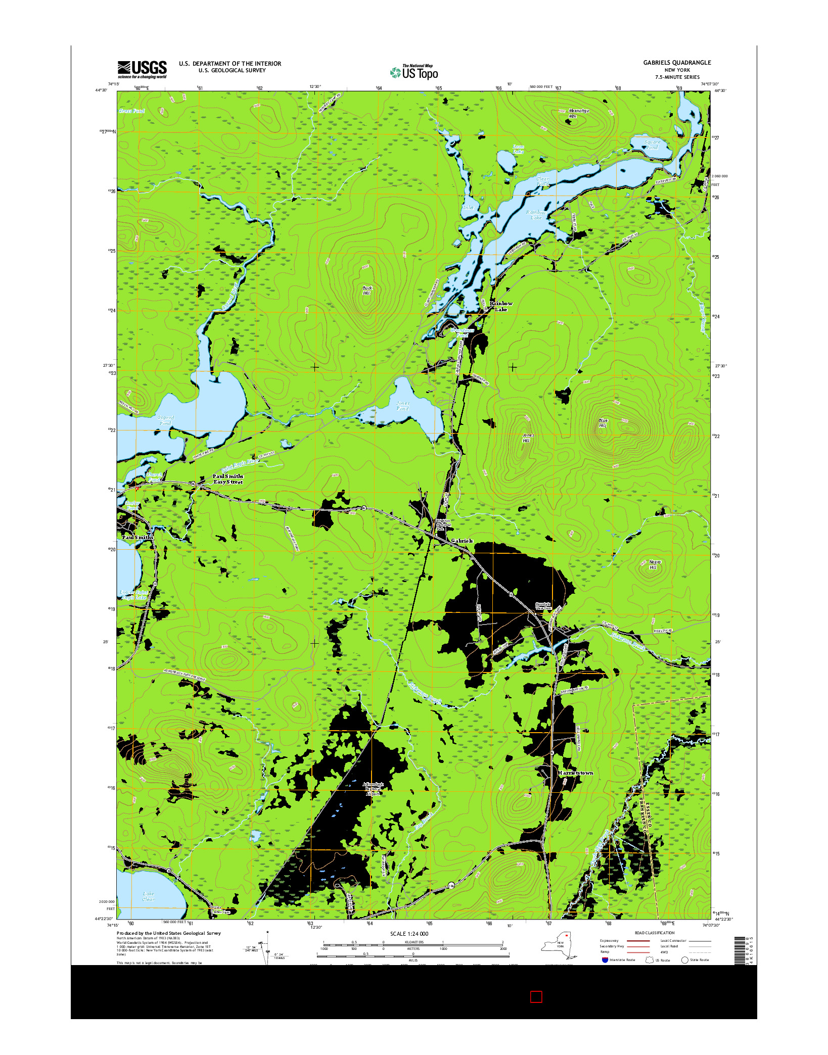 USGS US TOPO 7.5-MINUTE MAP FOR GABRIELS, NY 2016