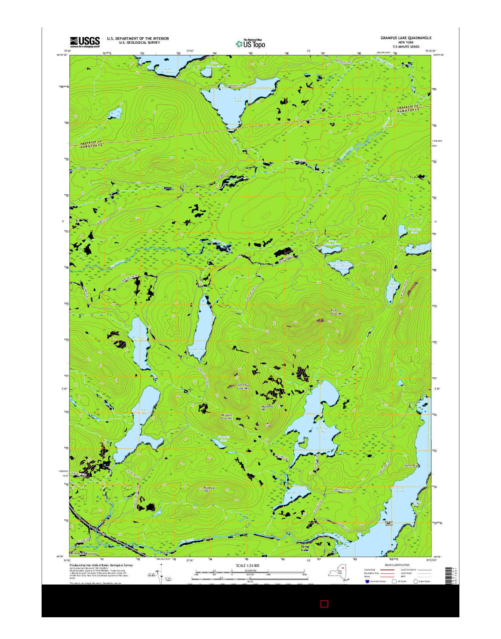 USGS US TOPO 7.5-MINUTE MAP FOR GRAMPUS LAKE, NY 2016