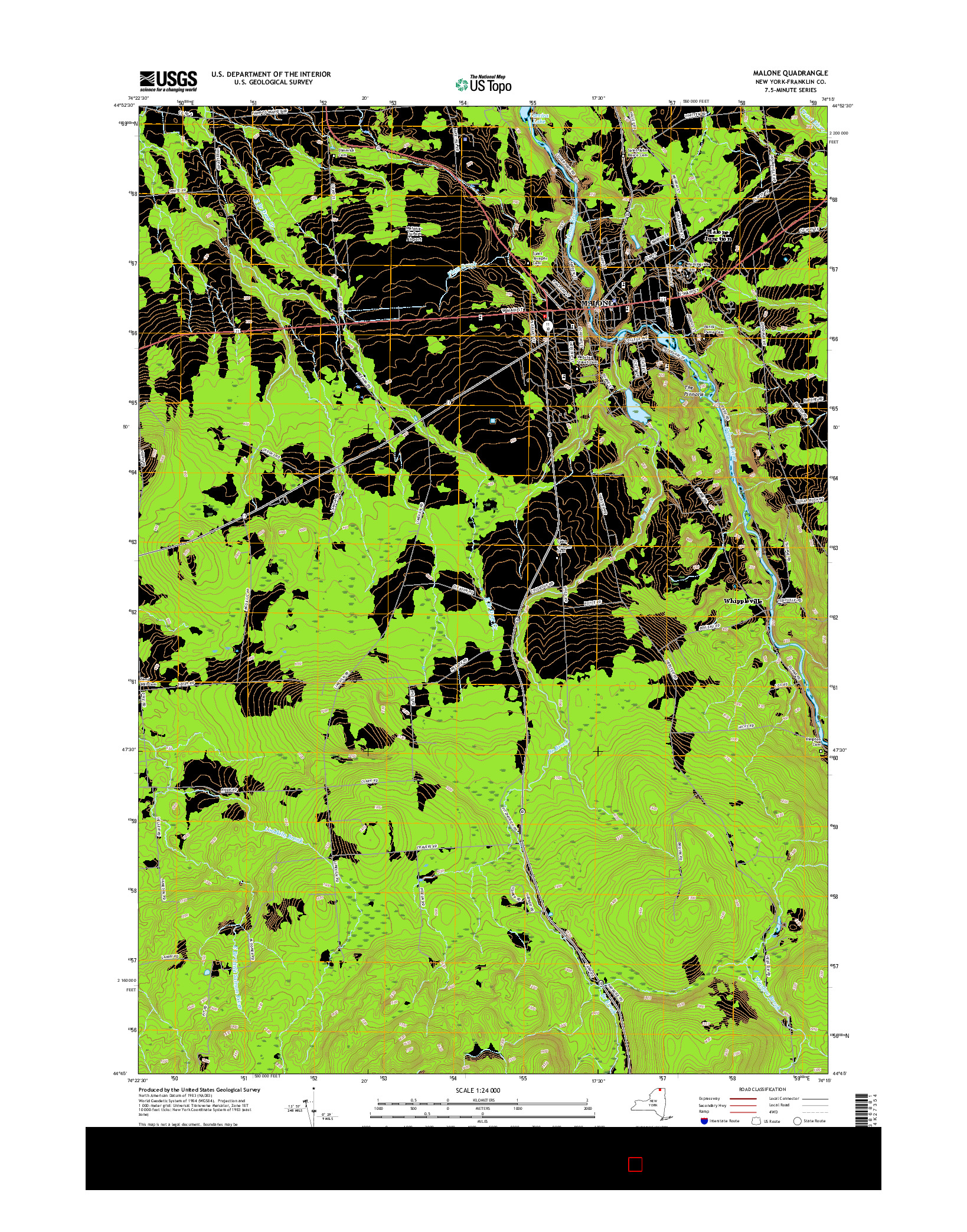 USGS US TOPO 7.5-MINUTE MAP FOR MALONE, NY 2016