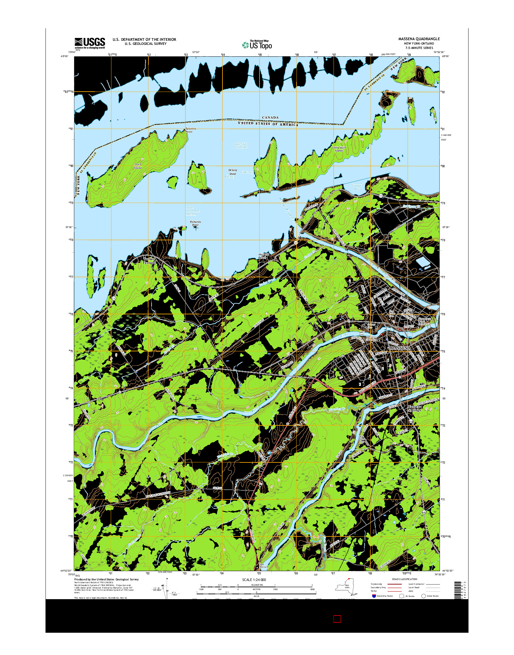 USGS US TOPO 7.5-MINUTE MAP FOR MASSENA, NY-ON 2016