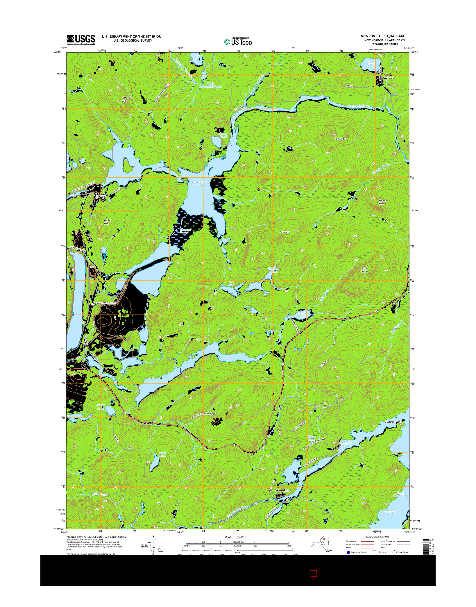 USGS US TOPO 7.5-MINUTE MAP FOR NEWTON FALLS, NY 2016