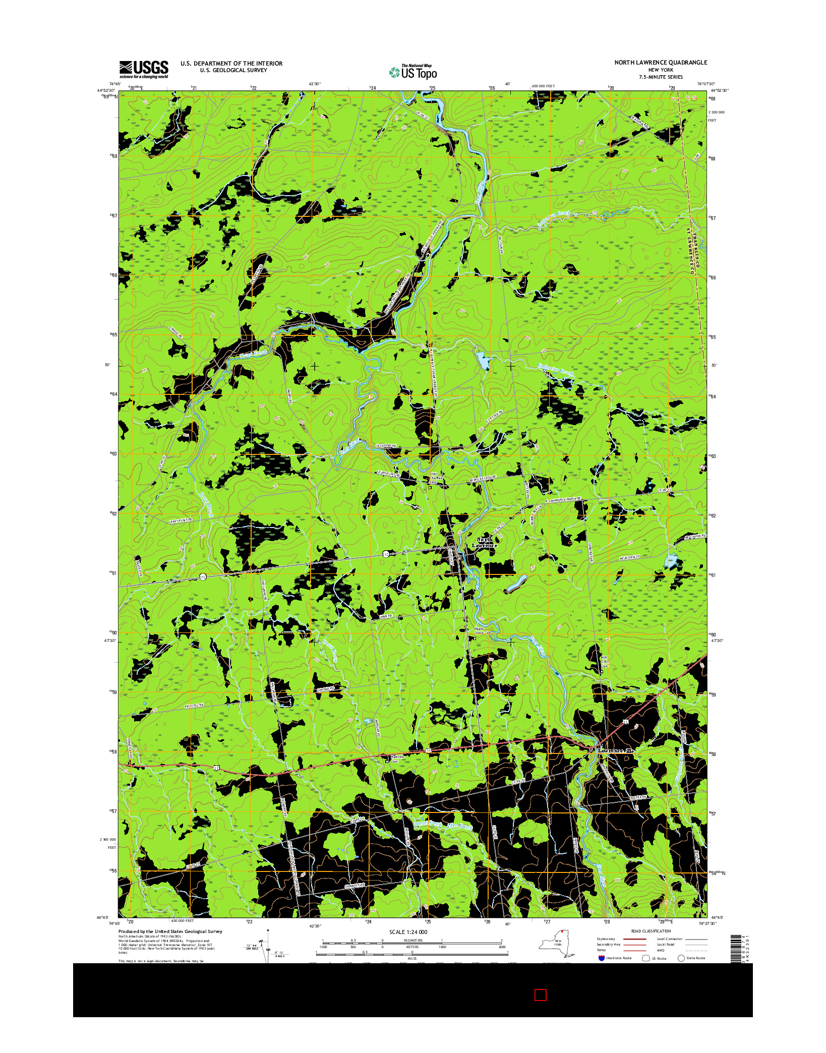 USGS US TOPO 7.5-MINUTE MAP FOR NORTH LAWRENCE, NY 2016