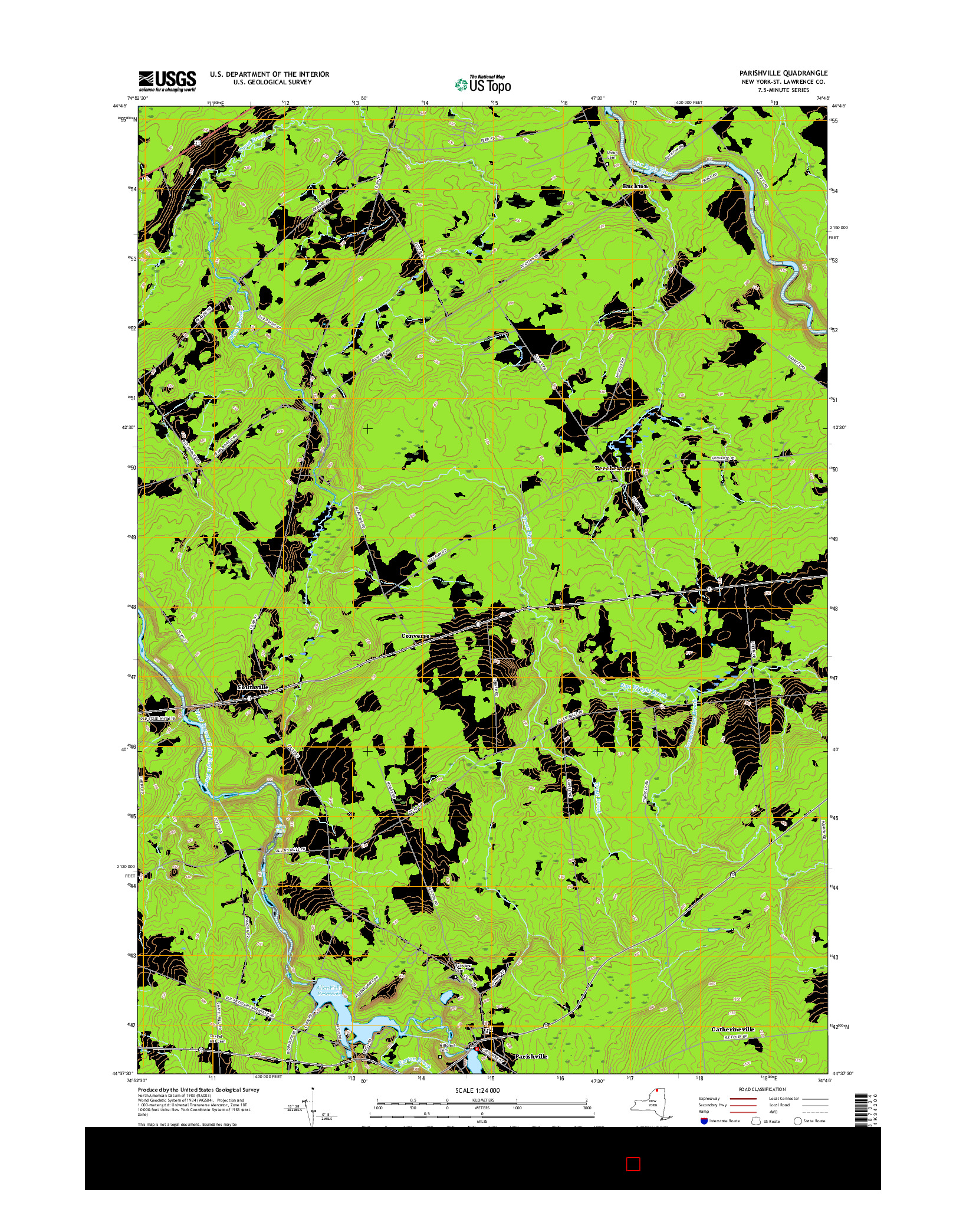 USGS US TOPO 7.5-MINUTE MAP FOR PARISHVILLE, NY 2016