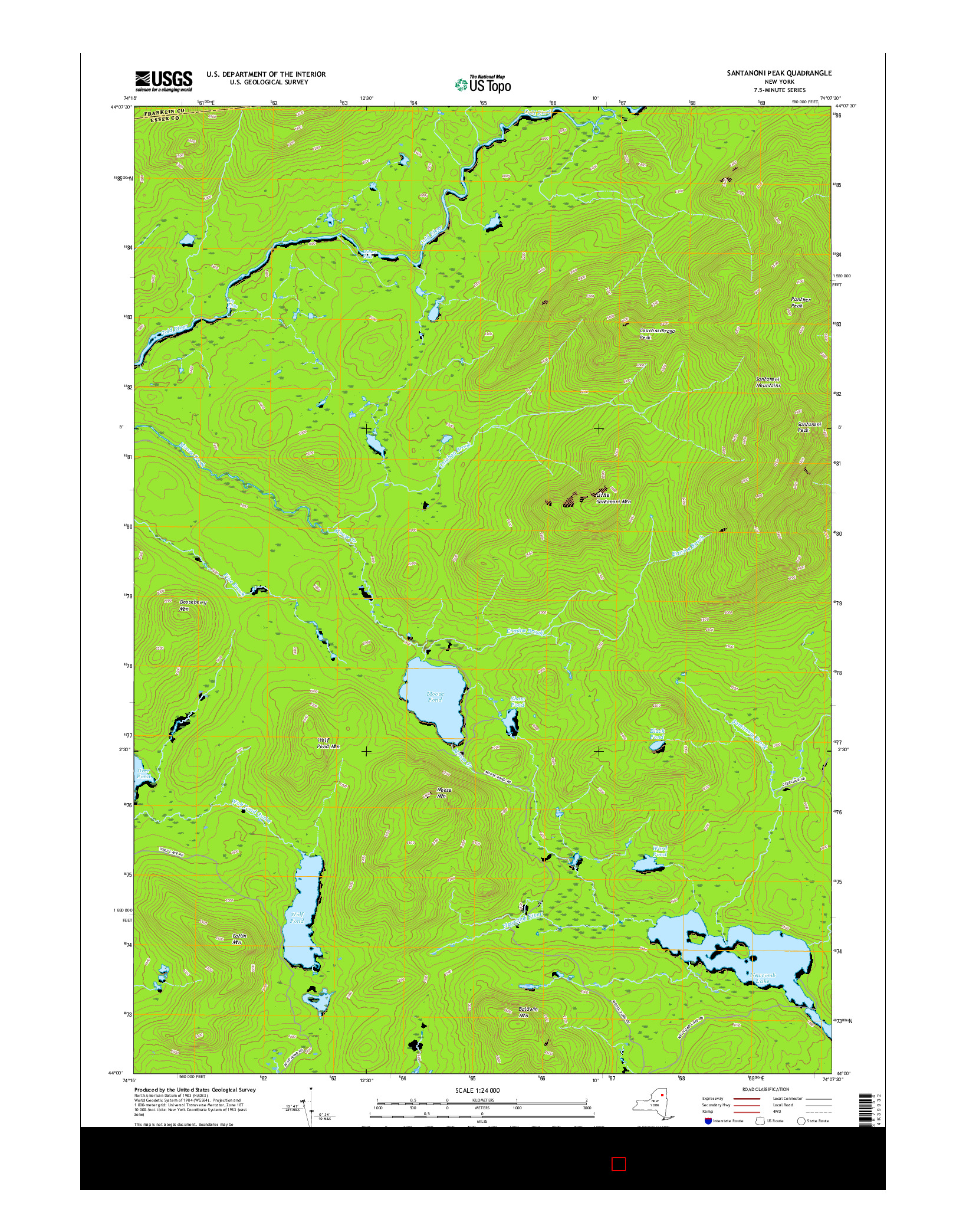 USGS US TOPO 7.5-MINUTE MAP FOR SANTANONI PEAK, NY 2016