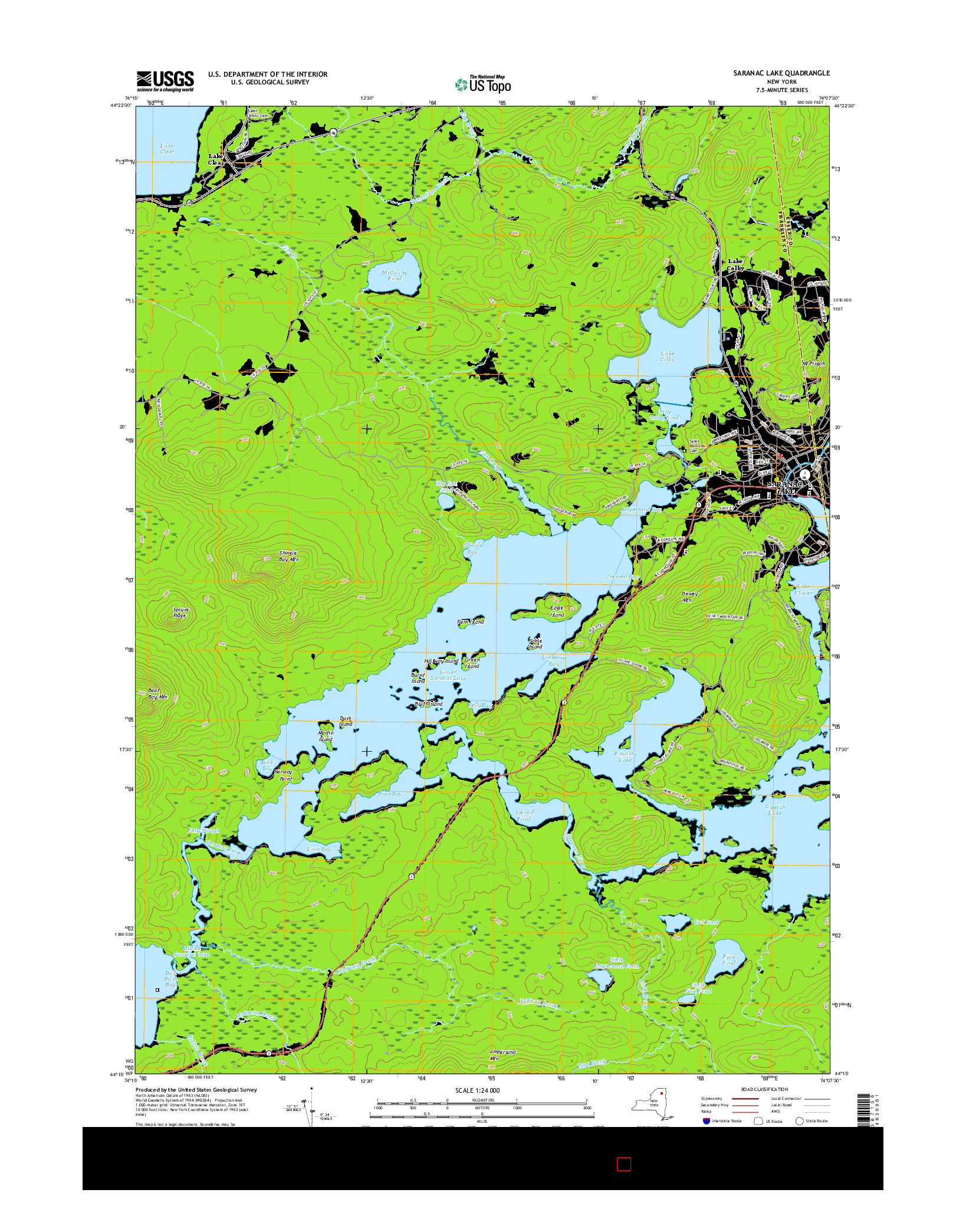 USGS US TOPO 7.5-MINUTE MAP FOR SARANAC LAKE, NY 2016