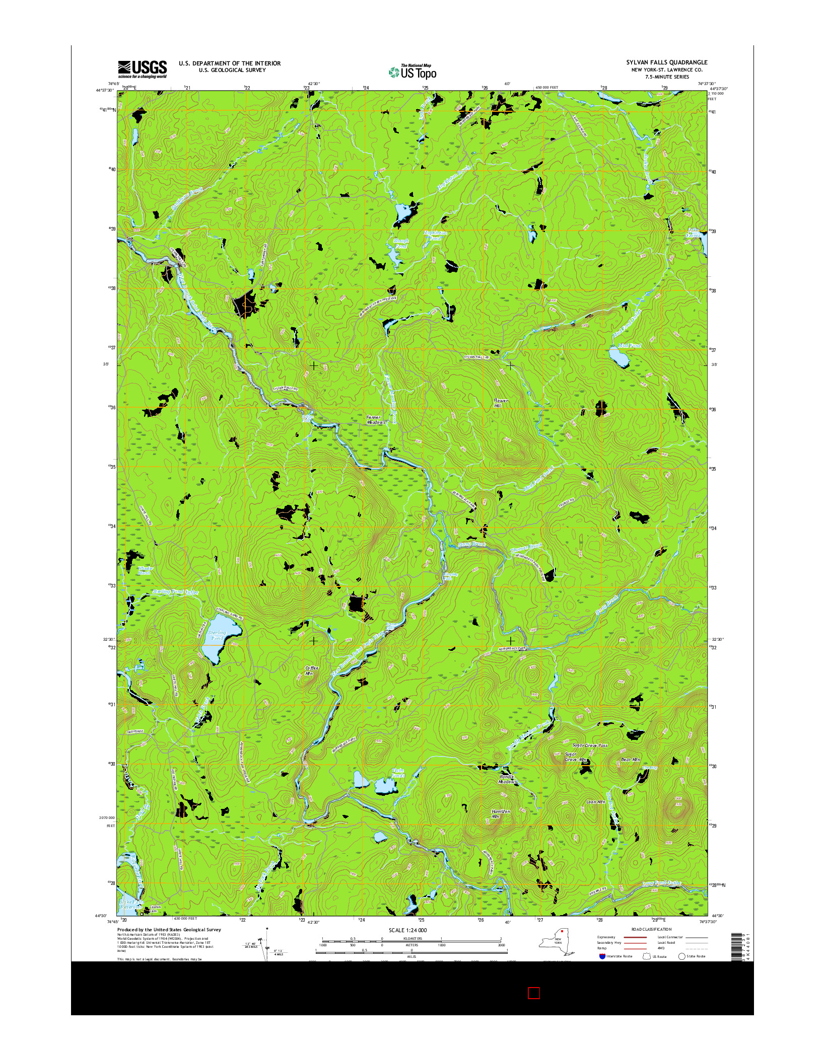 USGS US TOPO 7.5-MINUTE MAP FOR SYLVAN FALLS, NY 2016