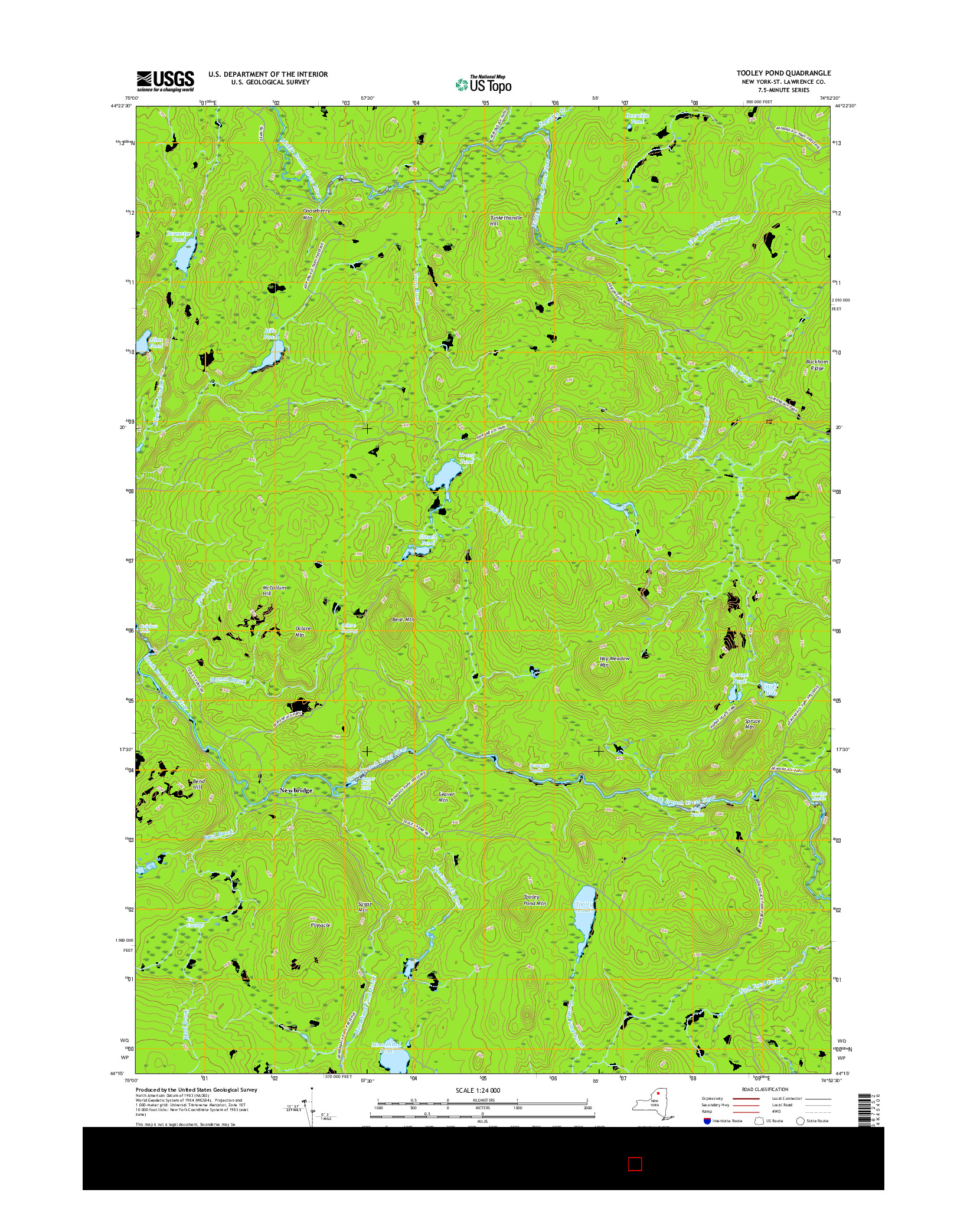 USGS US TOPO 7.5-MINUTE MAP FOR TOOLEY POND, NY 2016