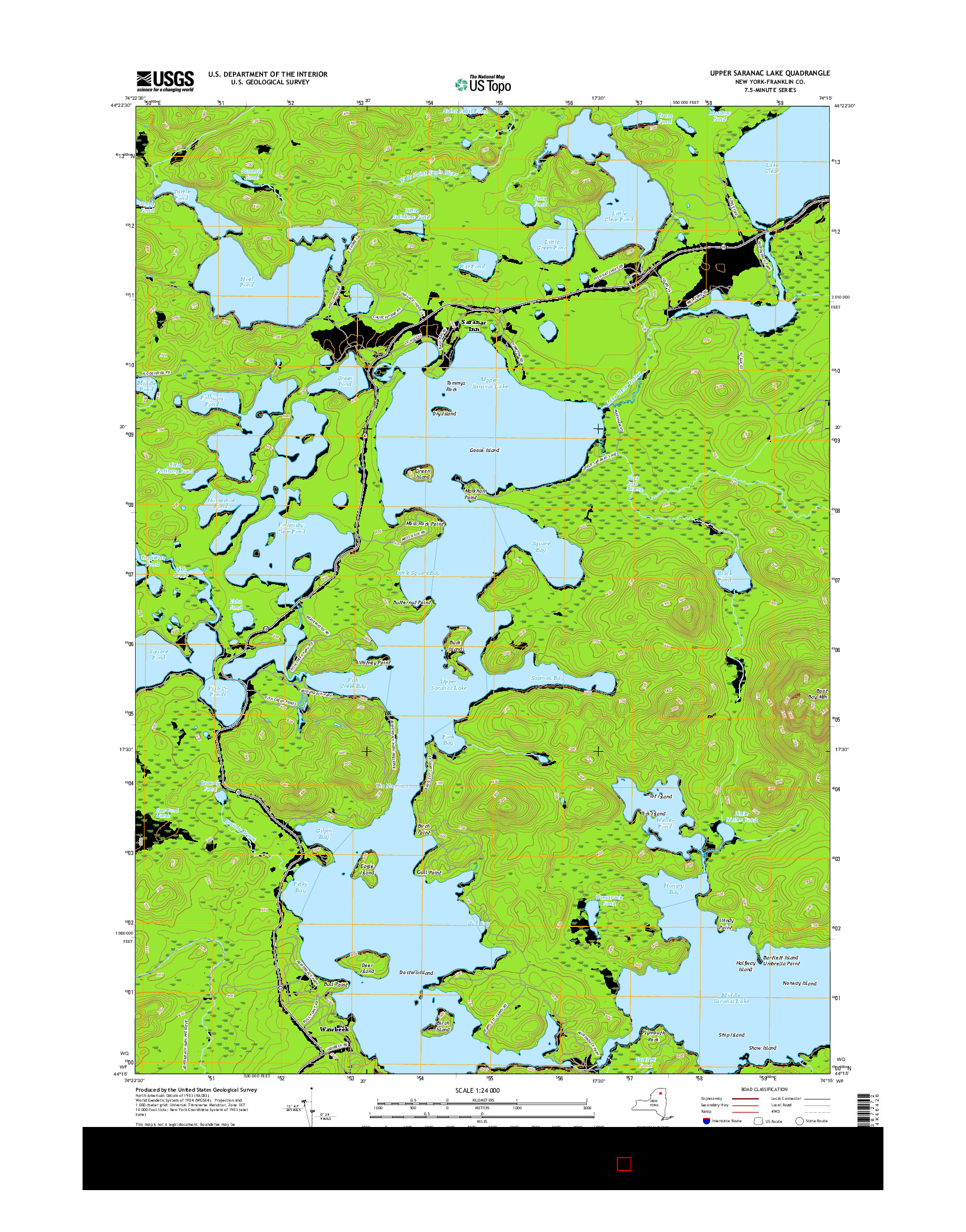 USGS US TOPO 7.5-MINUTE MAP FOR UPPER SARANAC LAKE, NY 2016