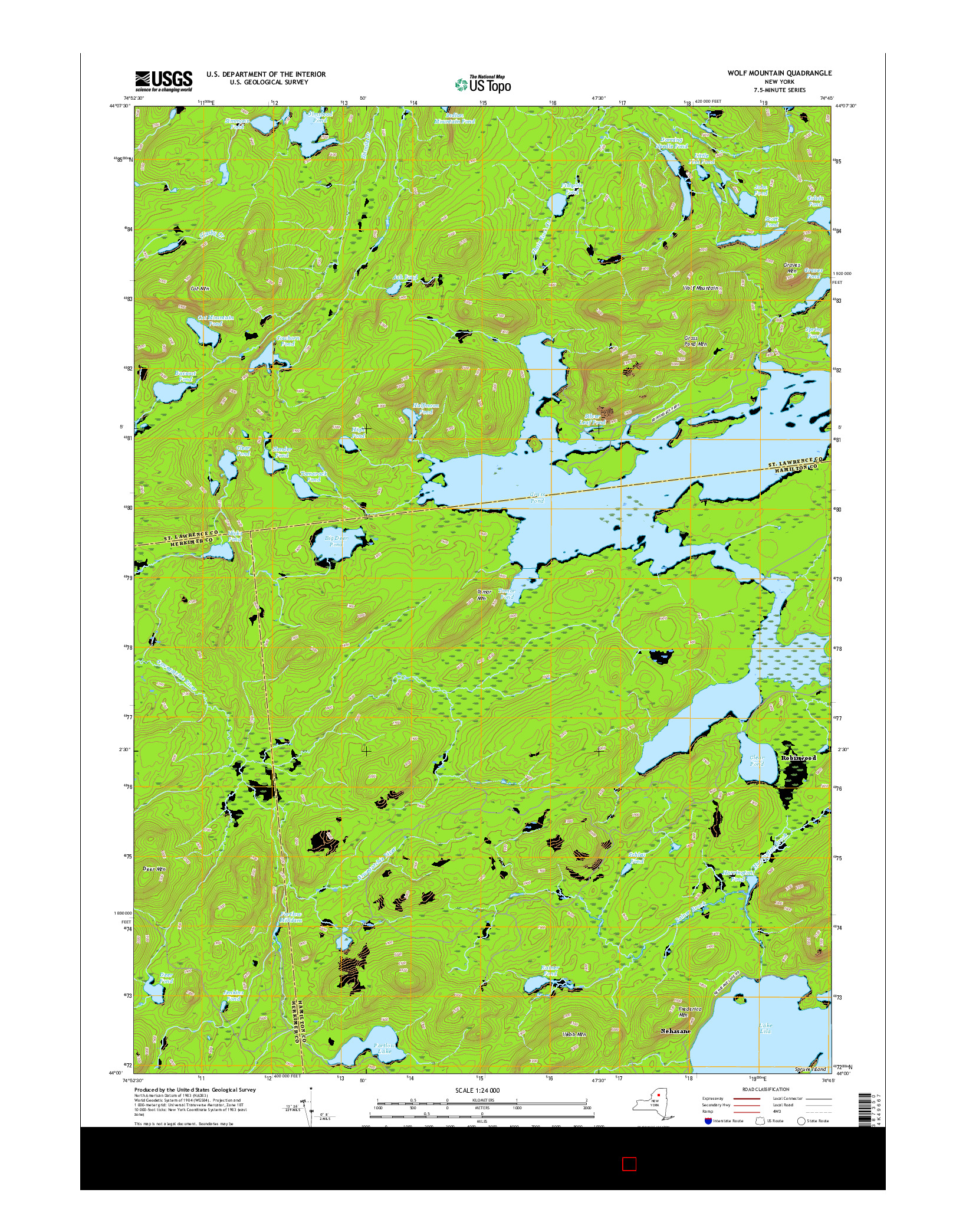 USGS US TOPO 7.5-MINUTE MAP FOR WOLF MOUNTAIN, NY 2016
