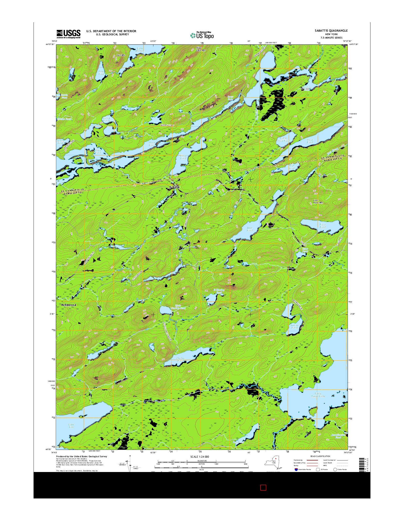 USGS US TOPO 7.5-MINUTE MAP FOR SABATTIS, NY 2016