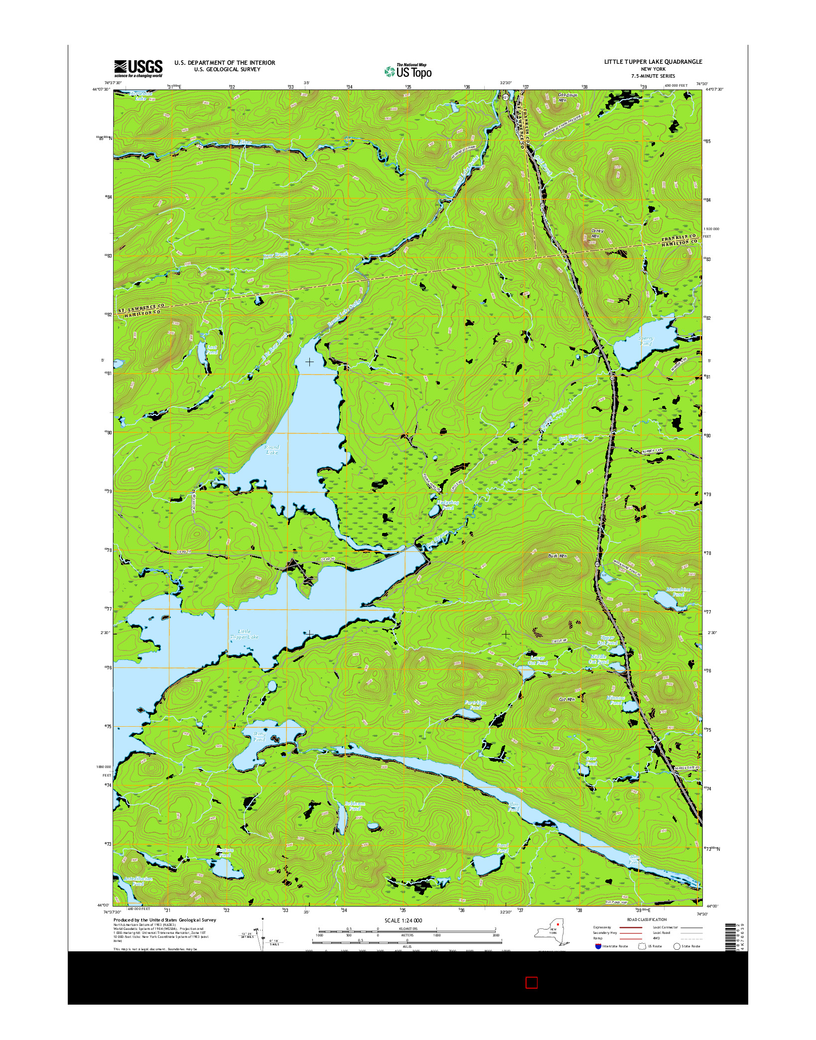 USGS US TOPO 7.5-MINUTE MAP FOR LITTLE TUPPER LAKE, NY 2016