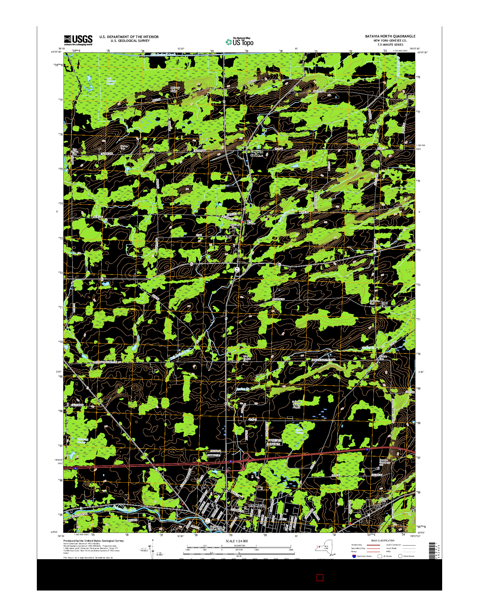 USGS US TOPO 7.5-MINUTE MAP FOR BATAVIA NORTH, NY 2016