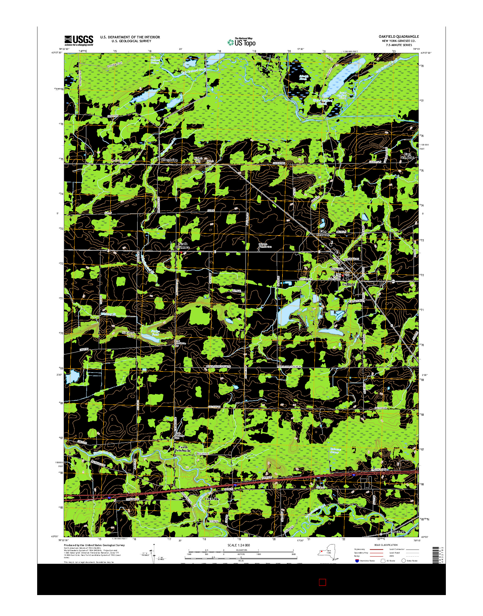 USGS US TOPO 7.5-MINUTE MAP FOR OAKFIELD, NY 2016