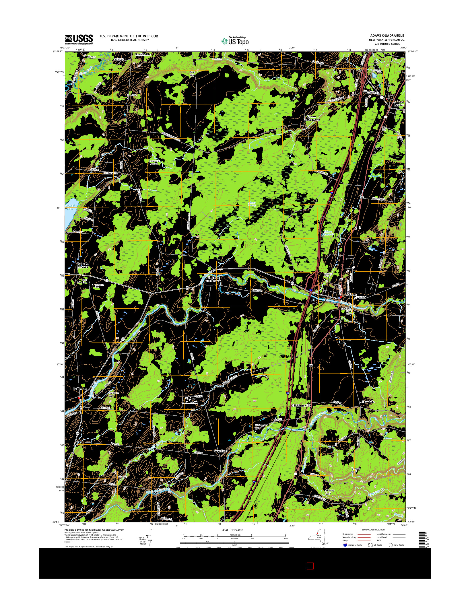 USGS US TOPO 7.5-MINUTE MAP FOR ADAMS, NY 2016