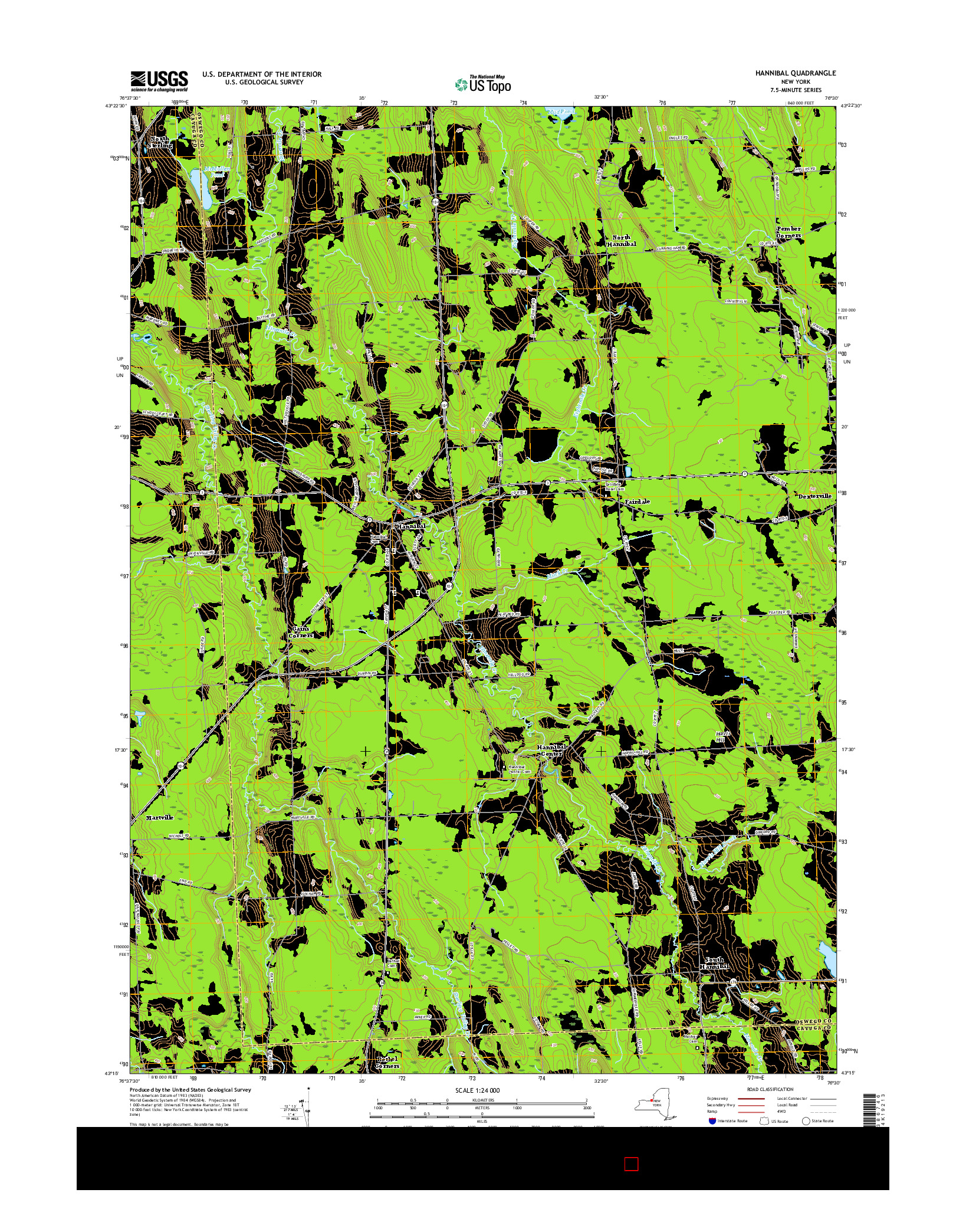 USGS US TOPO 7.5-MINUTE MAP FOR HANNIBAL, NY 2016