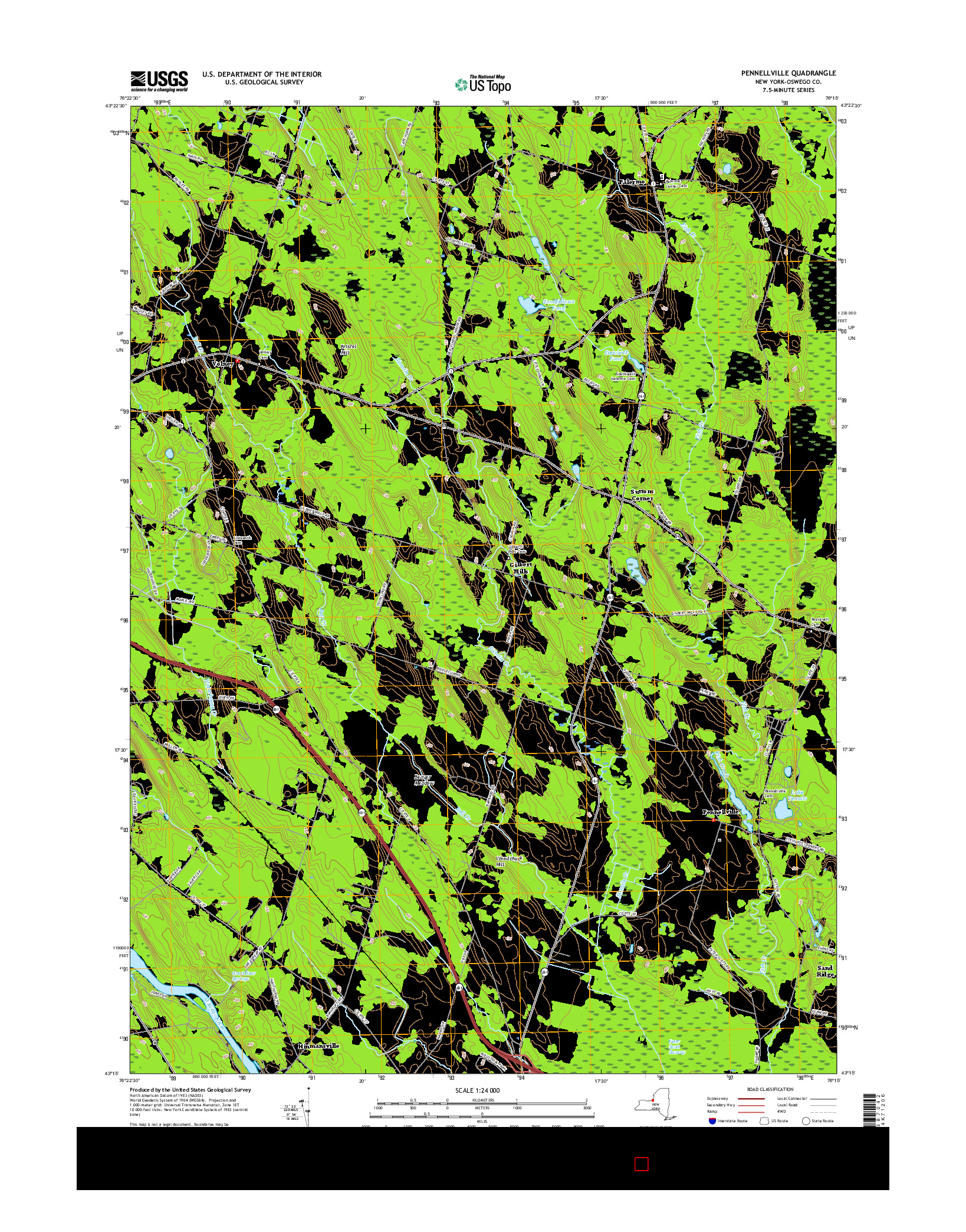 USGS US TOPO 7.5-MINUTE MAP FOR PENNELLVILLE, NY 2016