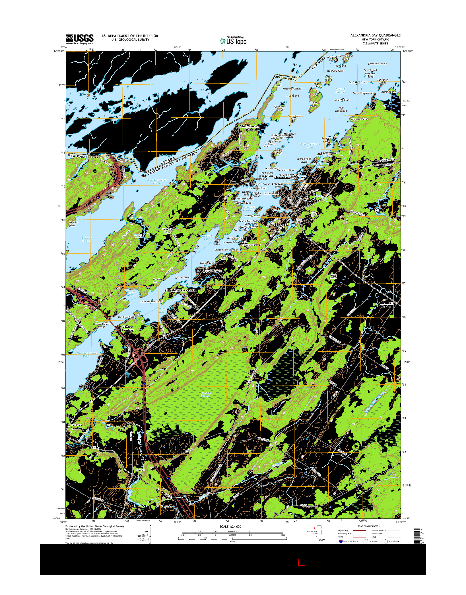 USGS US TOPO 7.5-MINUTE MAP FOR ALEXANDRIA BAY, NY-ON 2016