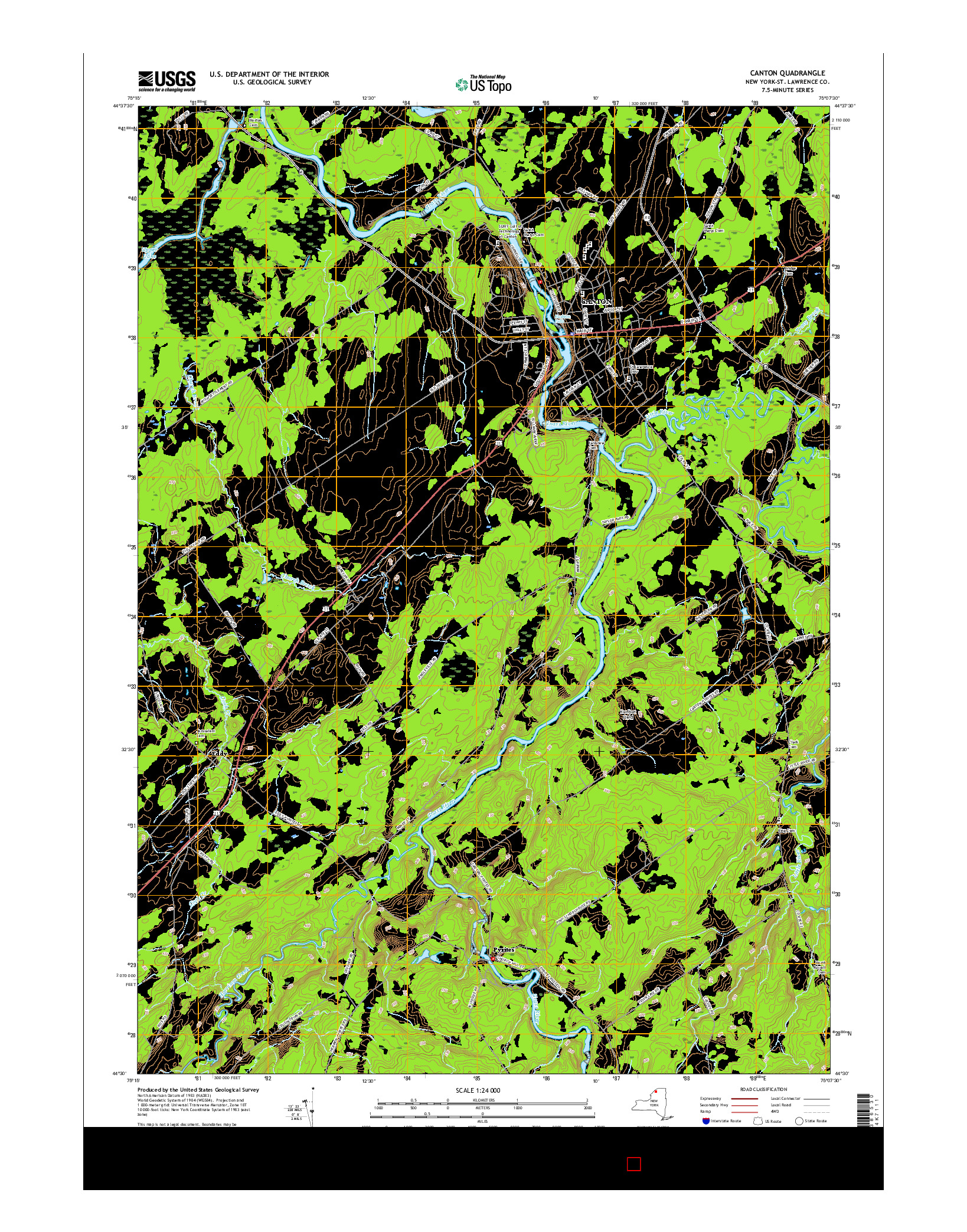 USGS US TOPO 7.5-MINUTE MAP FOR CANTON, NY 2016