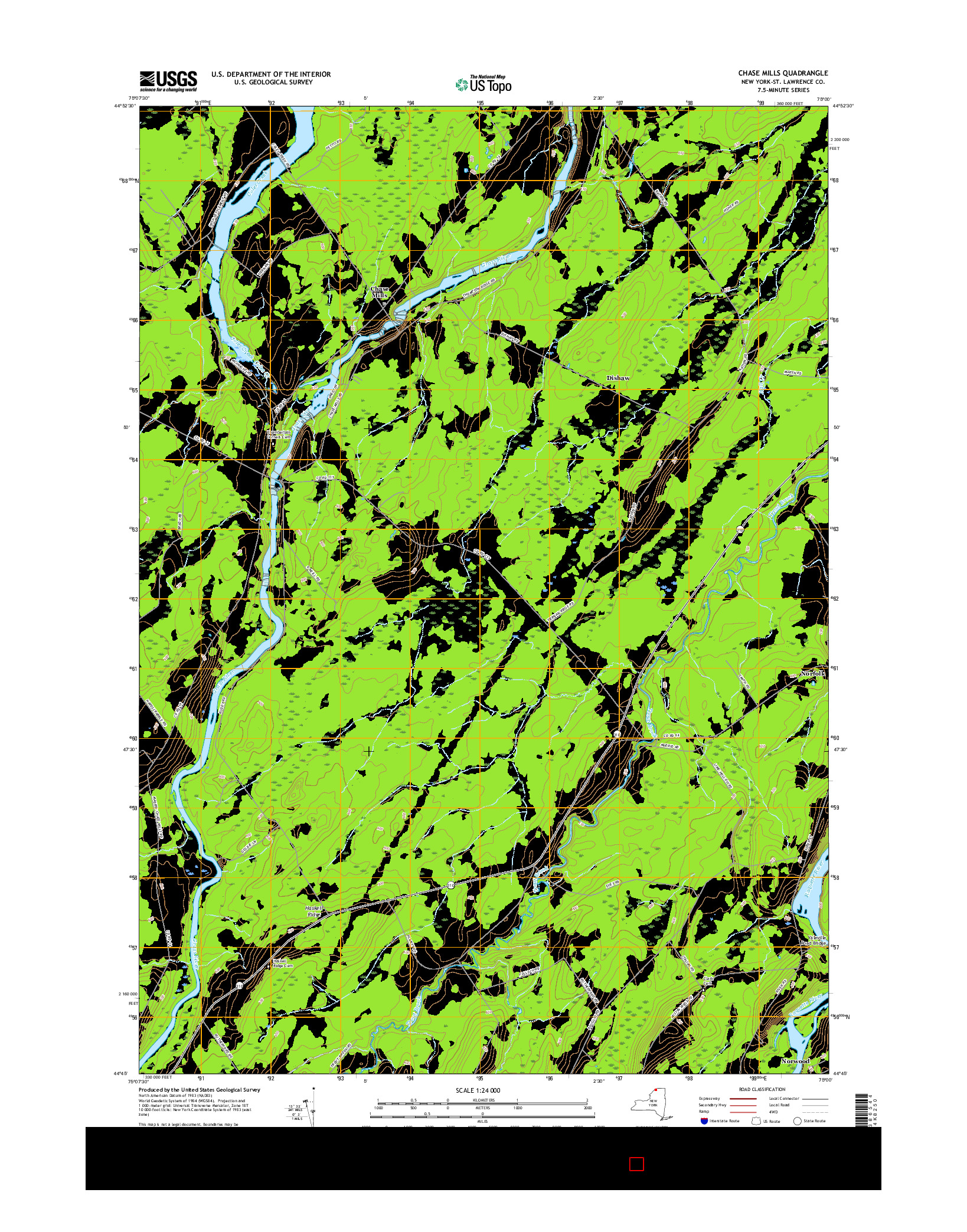 USGS US TOPO 7.5-MINUTE MAP FOR CHASE MILLS, NY 2016