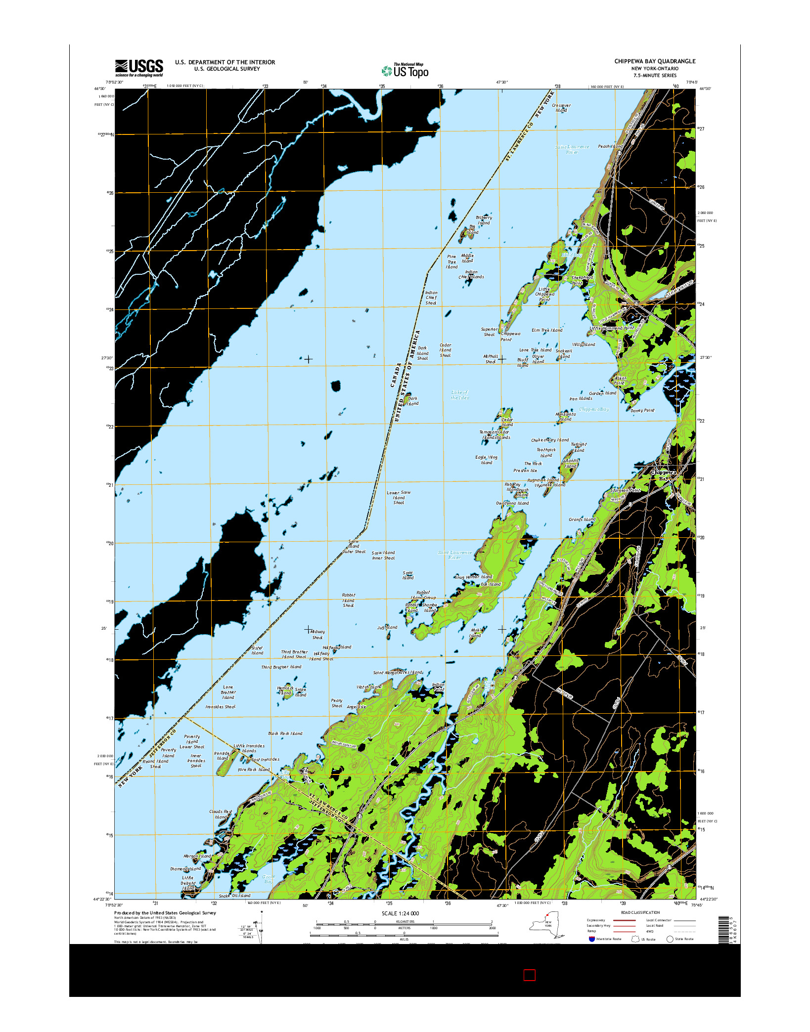 USGS US TOPO 7.5-MINUTE MAP FOR CHIPPEWA BAY, NY-ON 2016