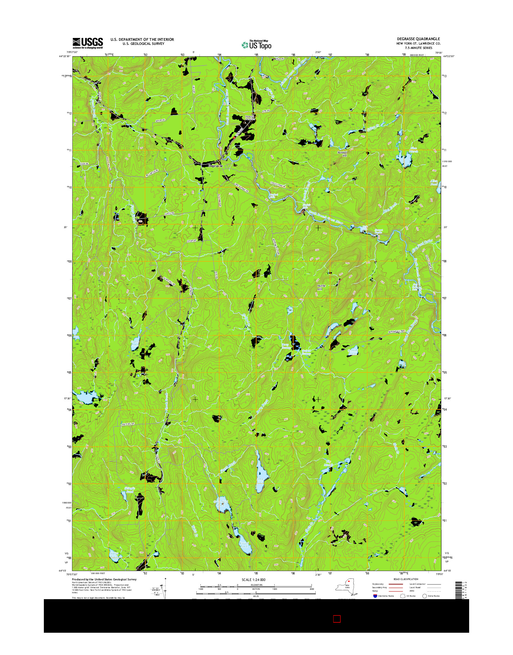 USGS US TOPO 7.5-MINUTE MAP FOR DEGRASSE, NY 2016